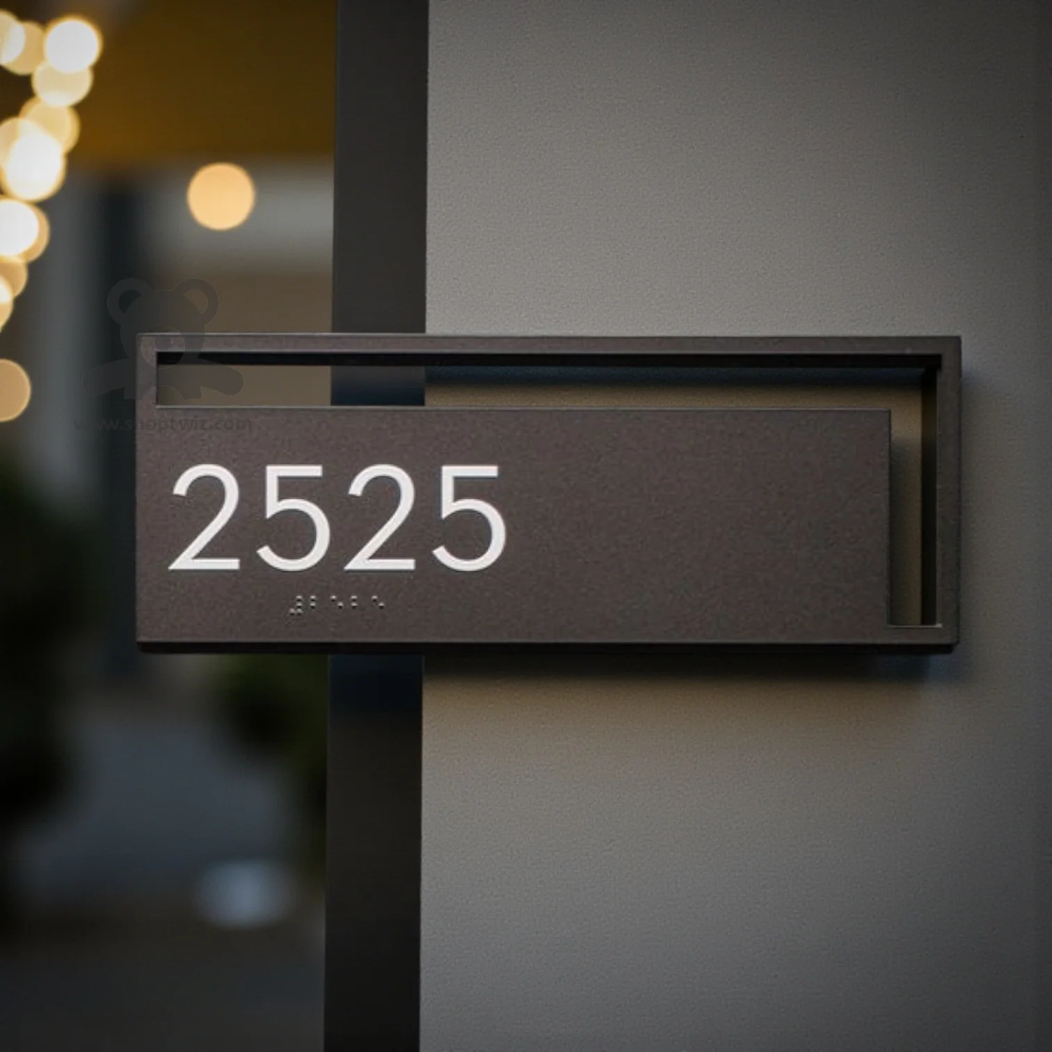ShopTwiz Rectangle Brown Design White Letter Name Plate for House and Office