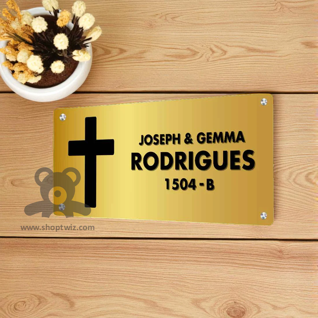 ShopTwiz Rectangle Golden Acrylic Black Letter Jesus Name Plate for House and Office