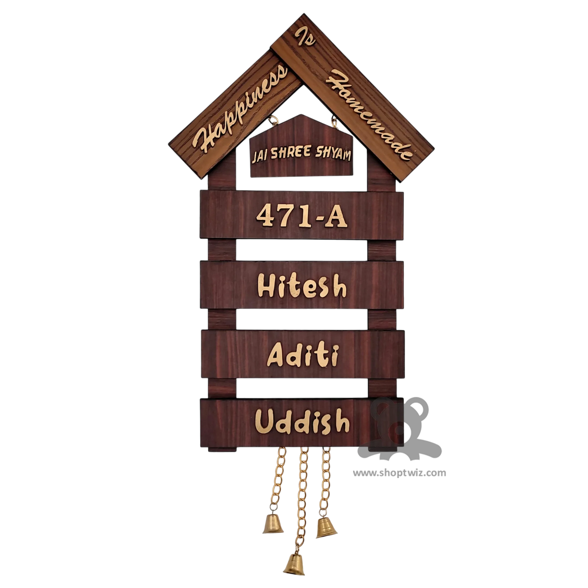 ShopTwiz Rectangle House Wood with Golden Letter Name Plate for House and Office - Image 2