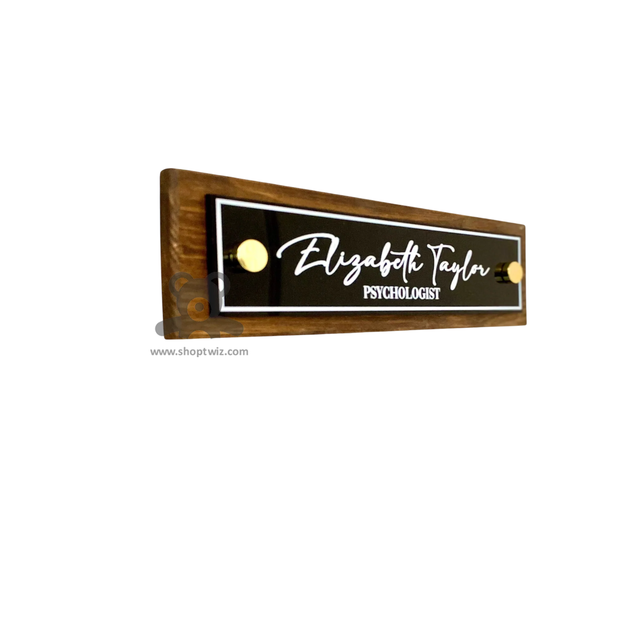 ShopTwiz Rectangle Simple Wood Black Acrylic With White Letter Name Plate for House and Office