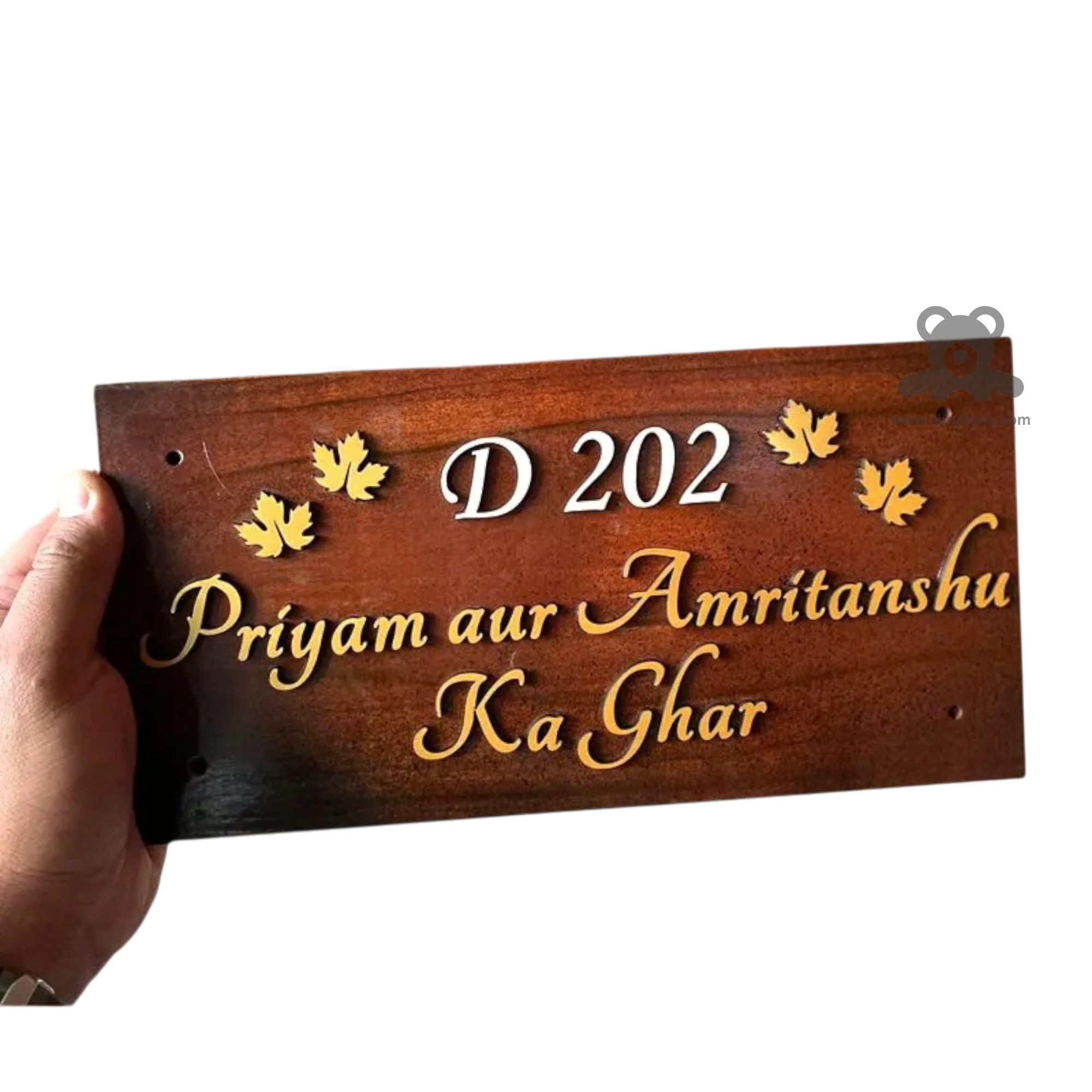 ShopTwiz Rectangle Simple Wood Golden Design with Letter Name Plate for House and Office - Image 2