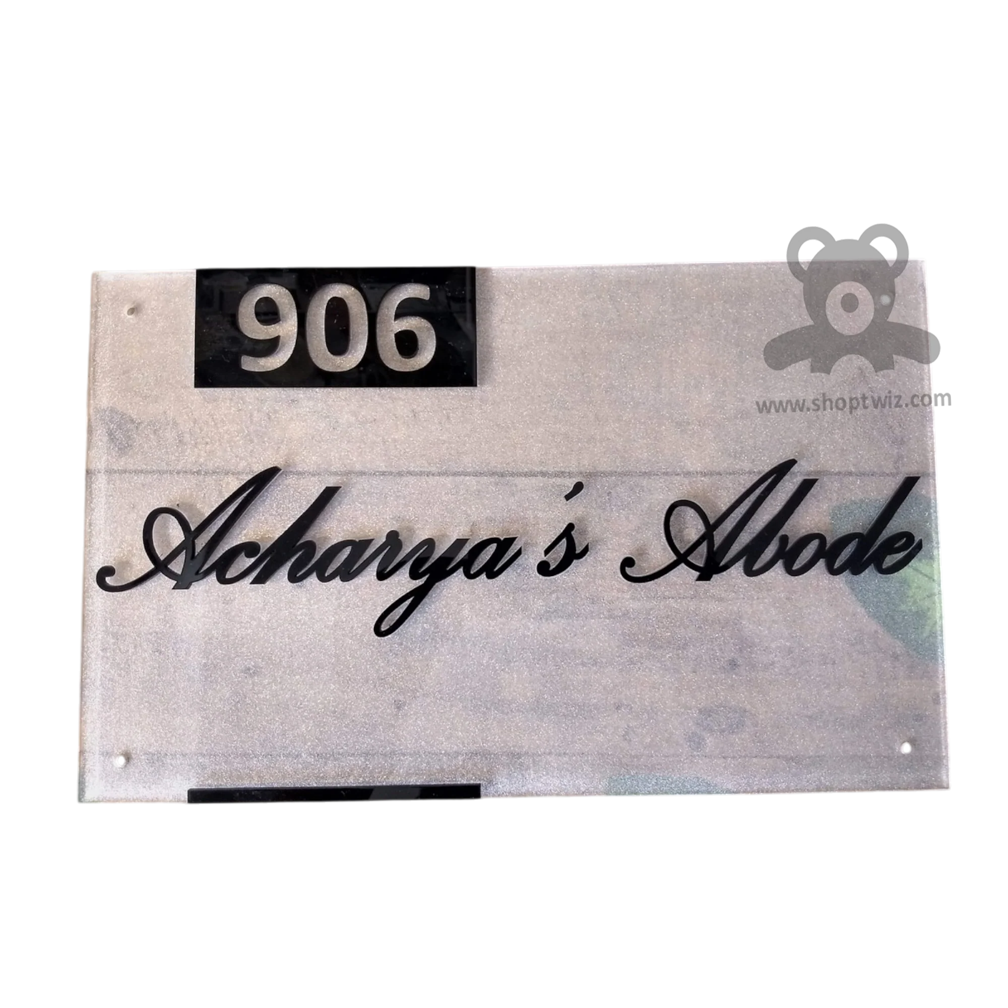 ShopTwiz Rectangle Transparent Acrylic Black Letter Name Plate for House and Office