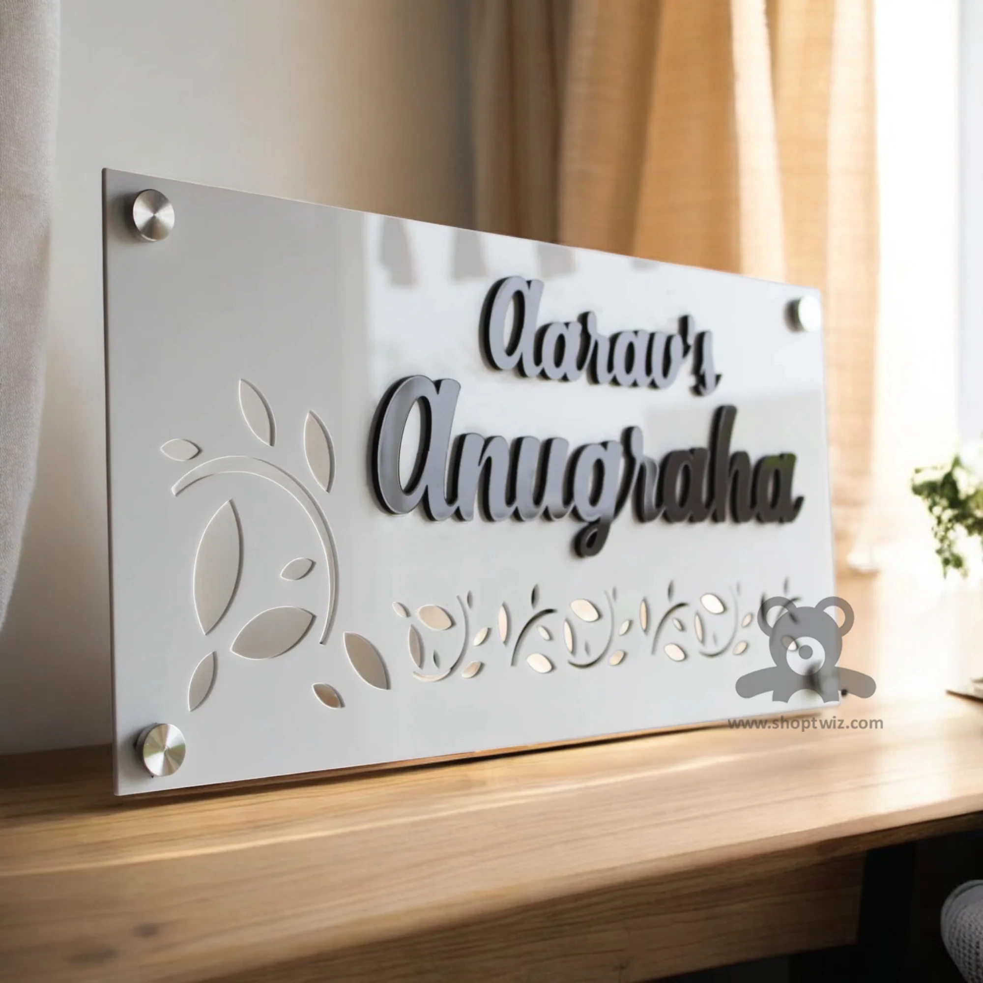 ShopTwiz Rectangle White and Black Letter Name Plate for House and Office