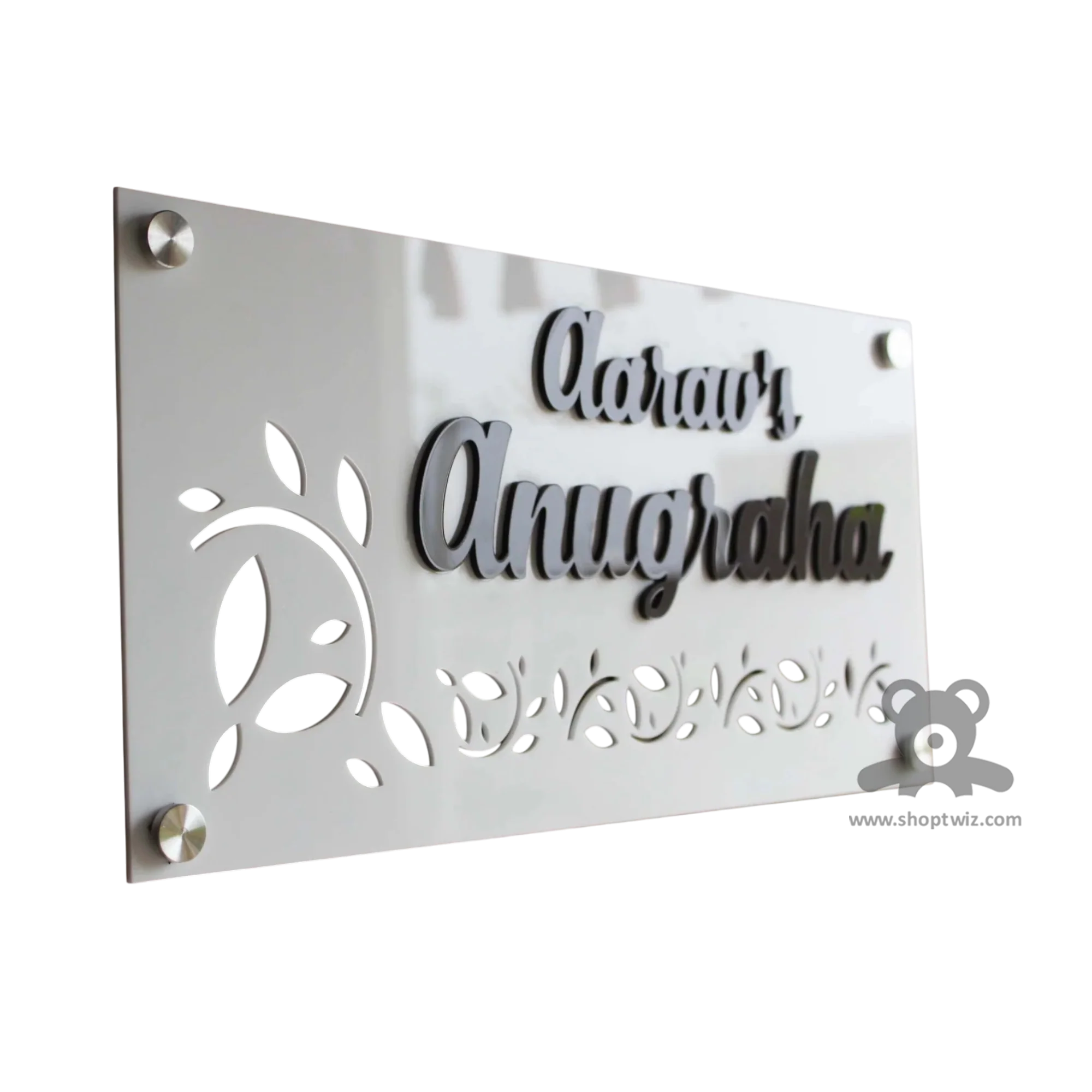 ShopTwiz Rectangle White and Black Letter Name Plate for House and Office - Image 2