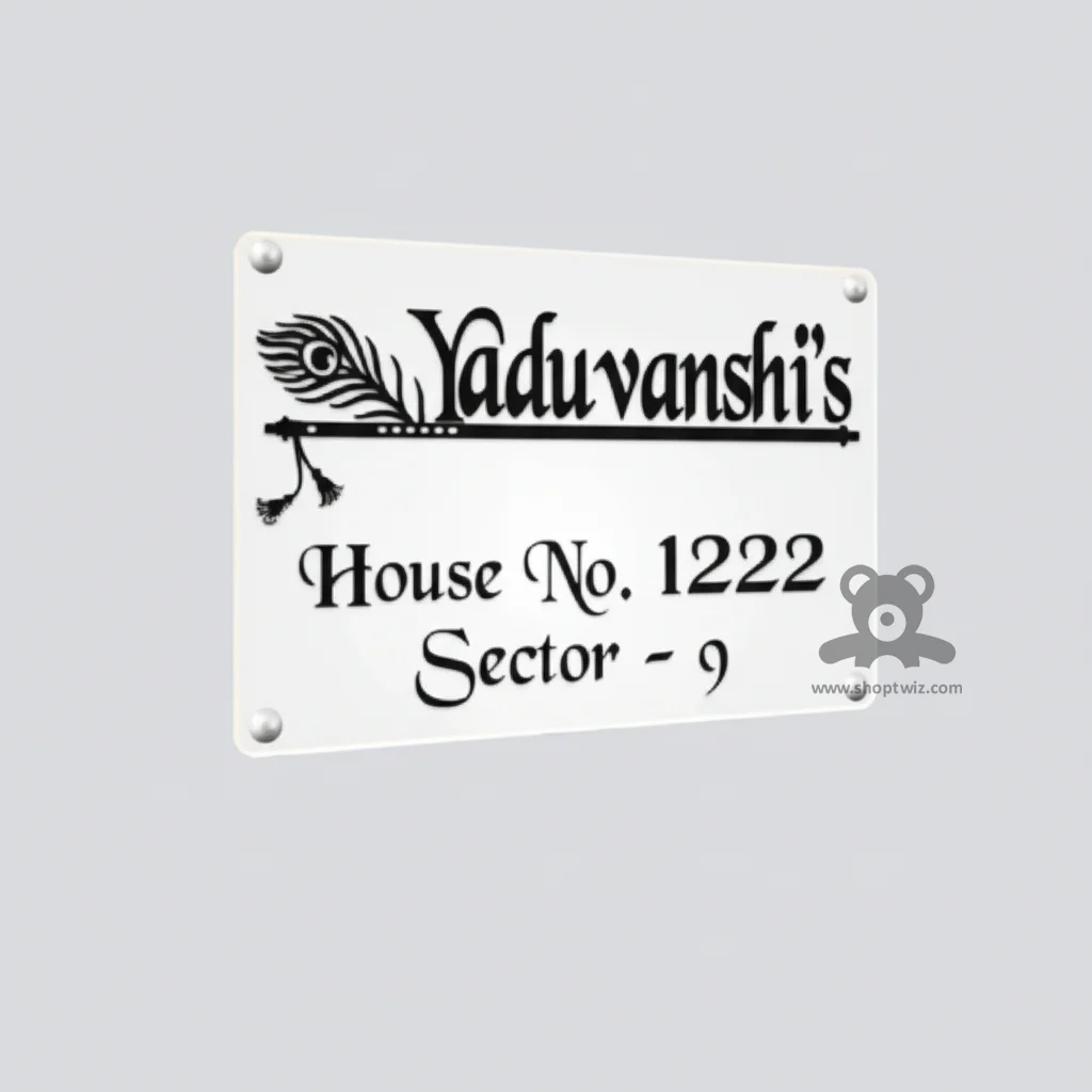 ShopTwiz Rectangle White Black Letter and Basuri Name Plate for House and Office - Image 2