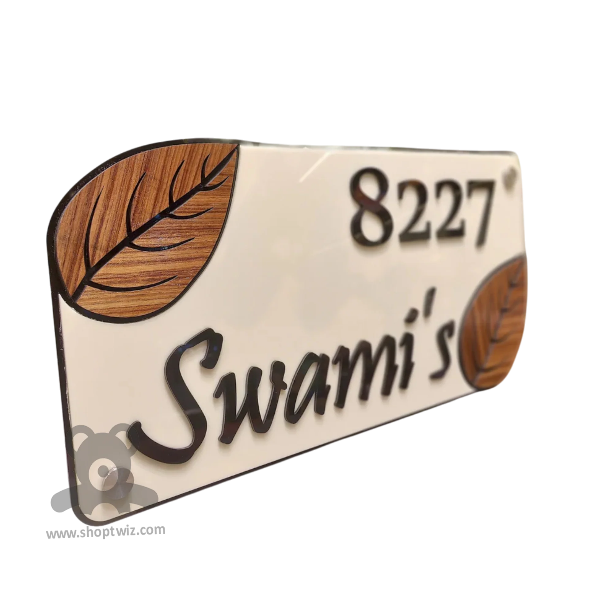 ShopTwiz Rectangle White Black Letter Brown Design Name Plate for House and Office - Image 2
