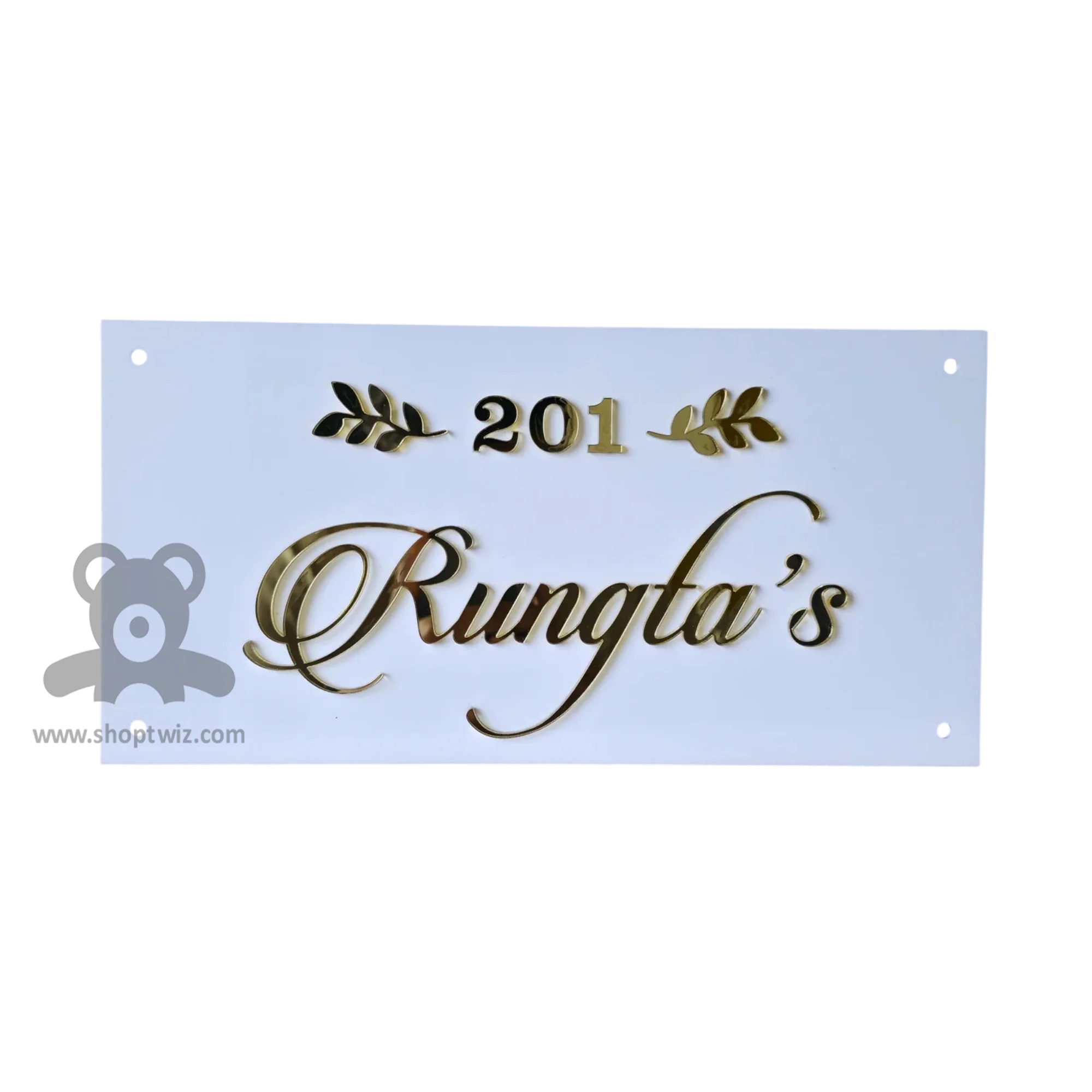 ShopTwiz Rectangle White Golden Design Letter Name Plate for House and Office - Image 2
