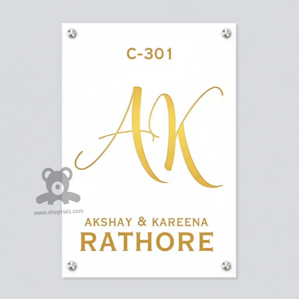 ShopTwiz Rectangle White Golden Letter Name Plate for House and Office - Image 2