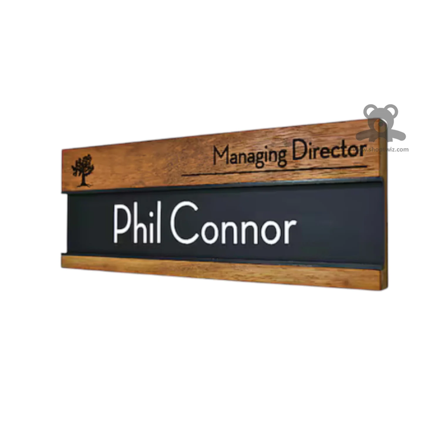 ShopTwiz Rectangle Wood Black Acrylic White Letter Name Plate for House and Office - Image 2