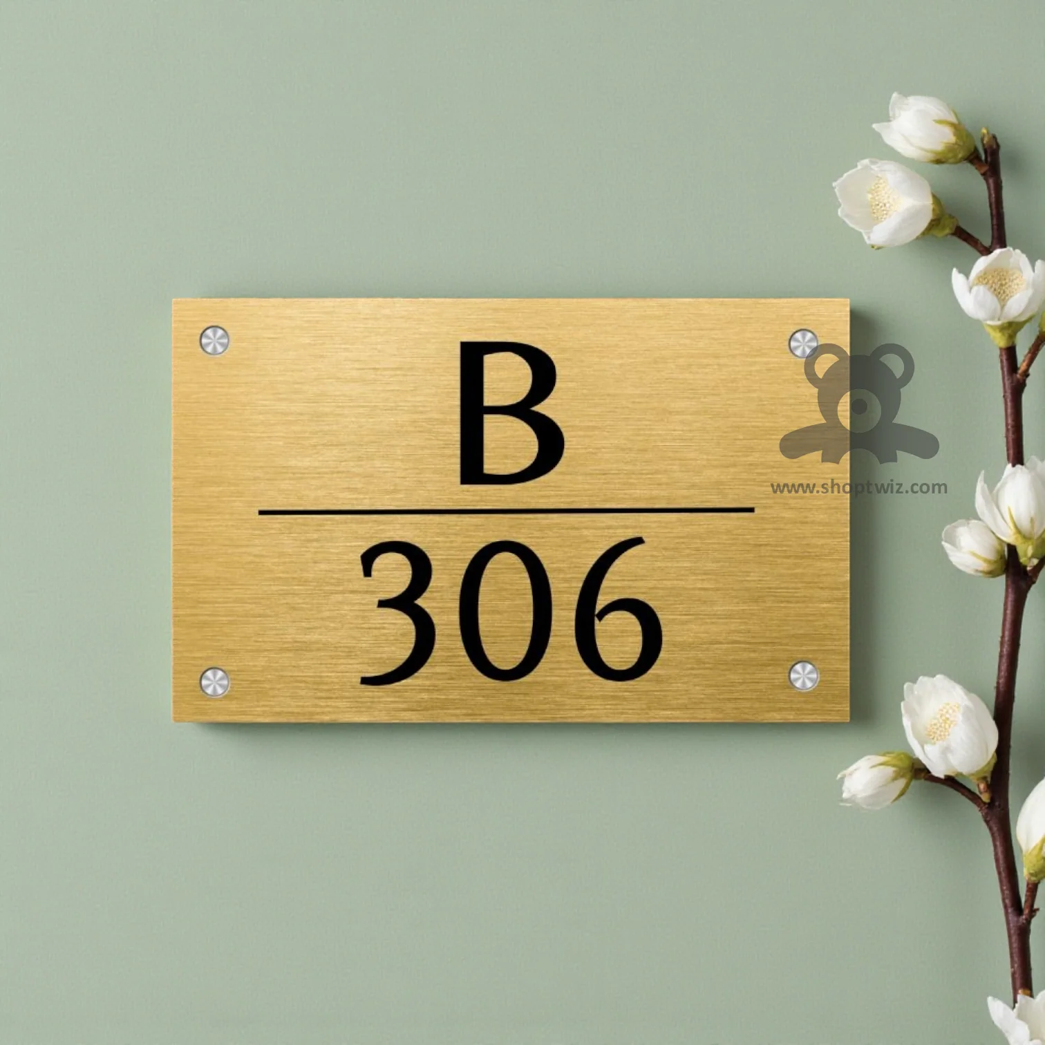 ShopTwiz Rectangle Wood Black Latter Name Plate for House and Office