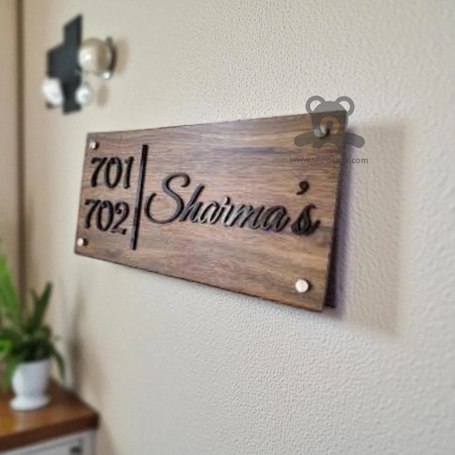 ShopTwiz Rectangle Wood Black Letter Name Plate for House and Office