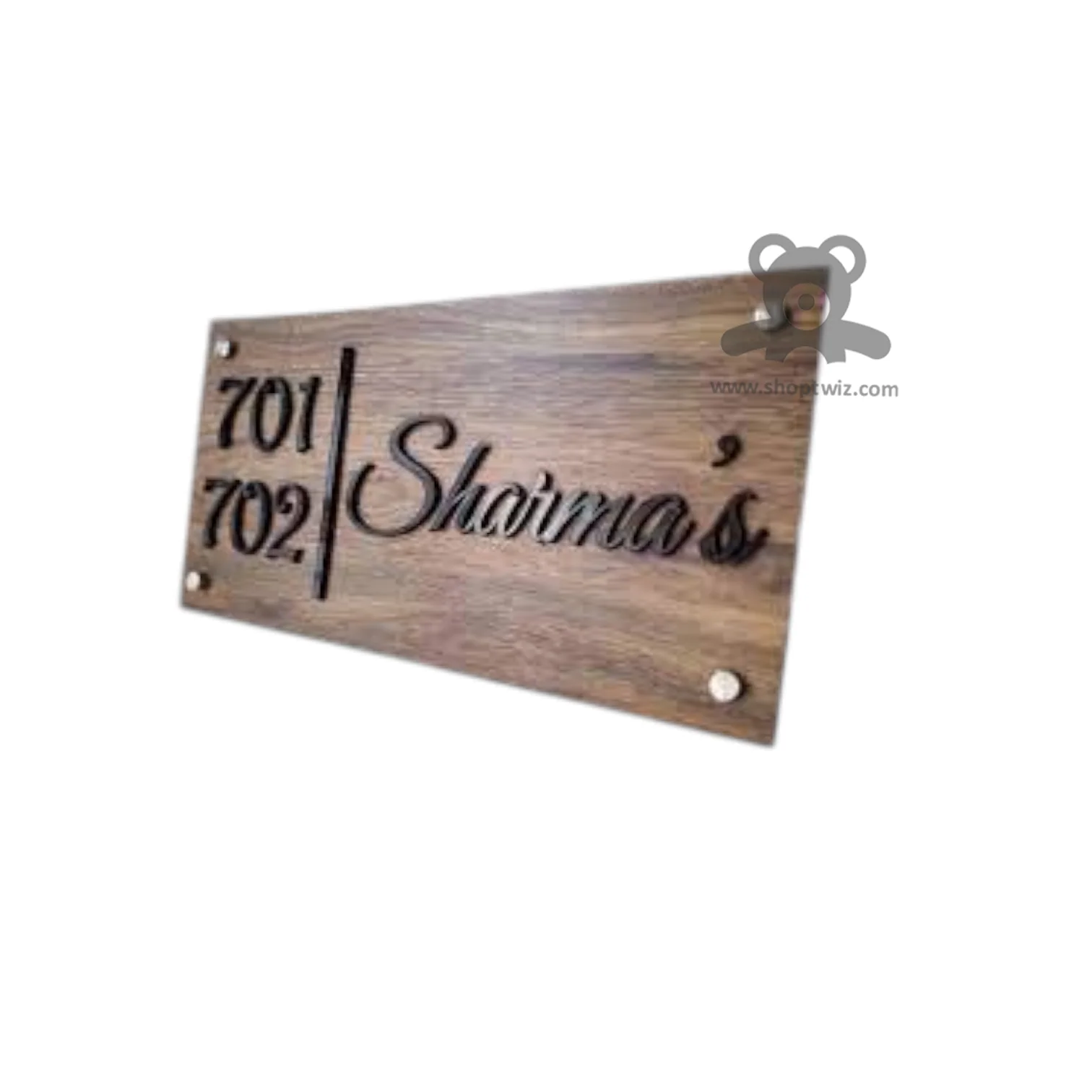 ShopTwiz Rectangle Wood Black Letter Name Plate for House and Office - Image 2