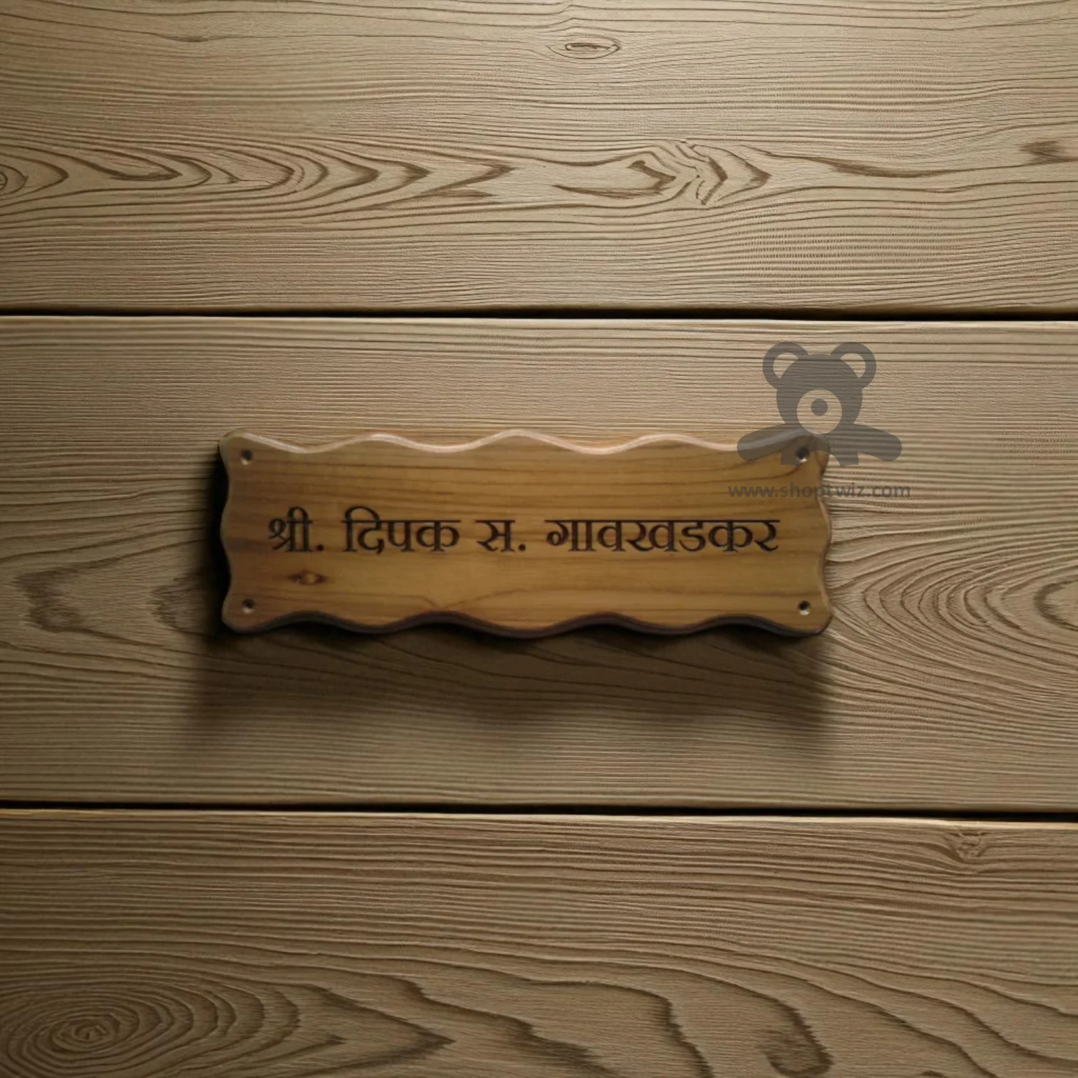 ShopTwiz Rectangle Wood Design Black Letter Name Plate for House and Office