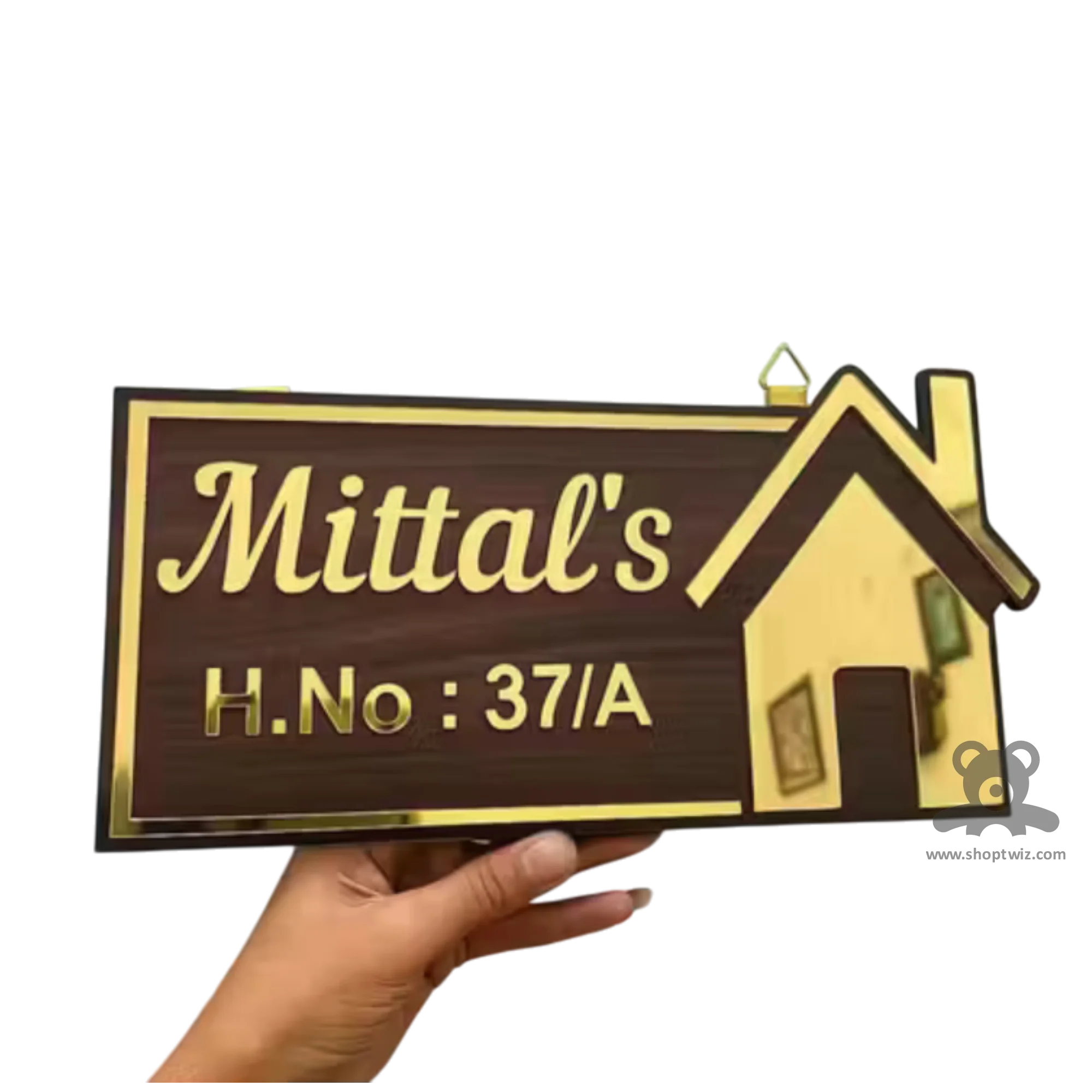 ShopTwiz Rectangle Wood Golden Design and Golden Letter Name Plate for House and Office - Image 2