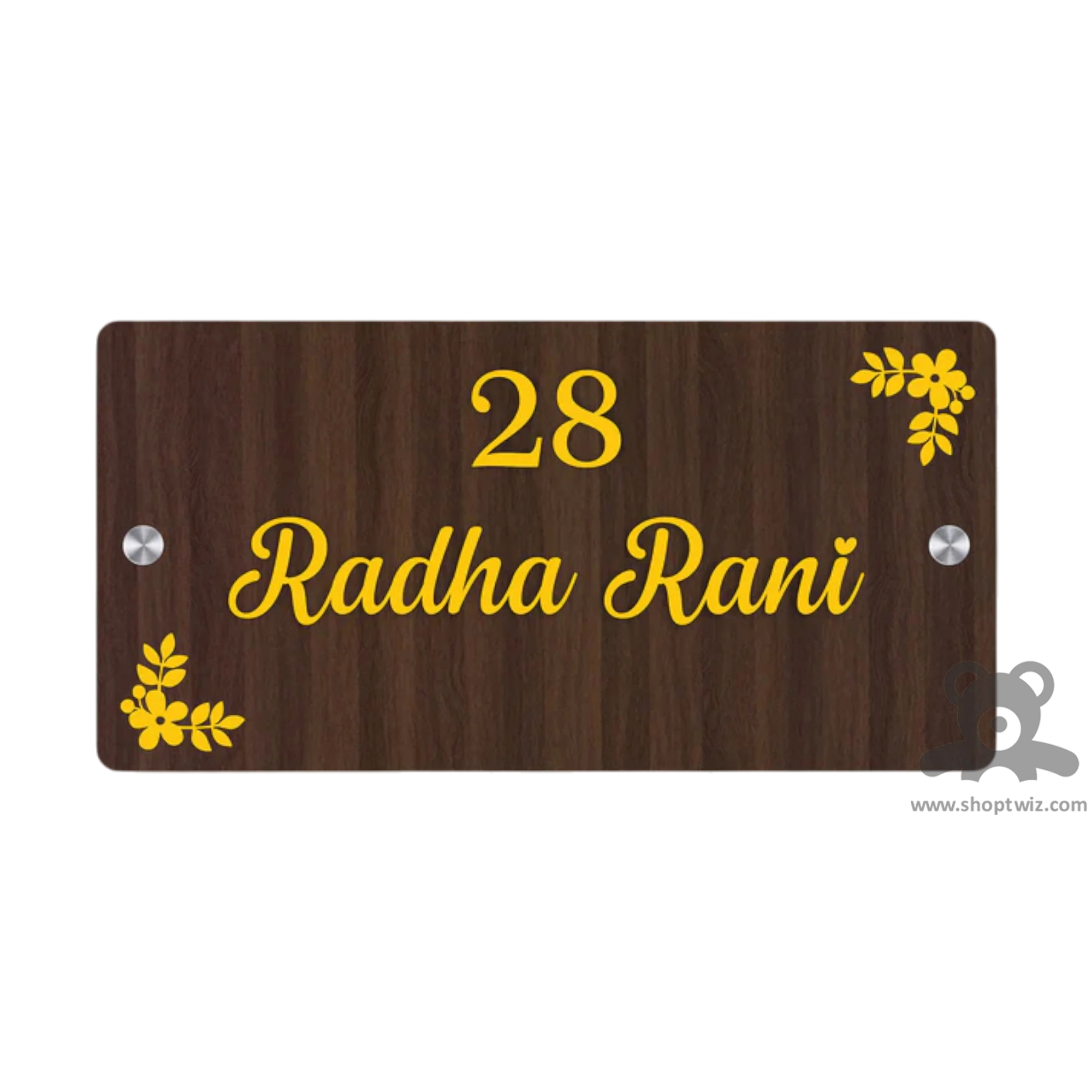 ShopTwiz Rectangle Wood Golden Letter and Design Name Plate for House and Office - Image 2