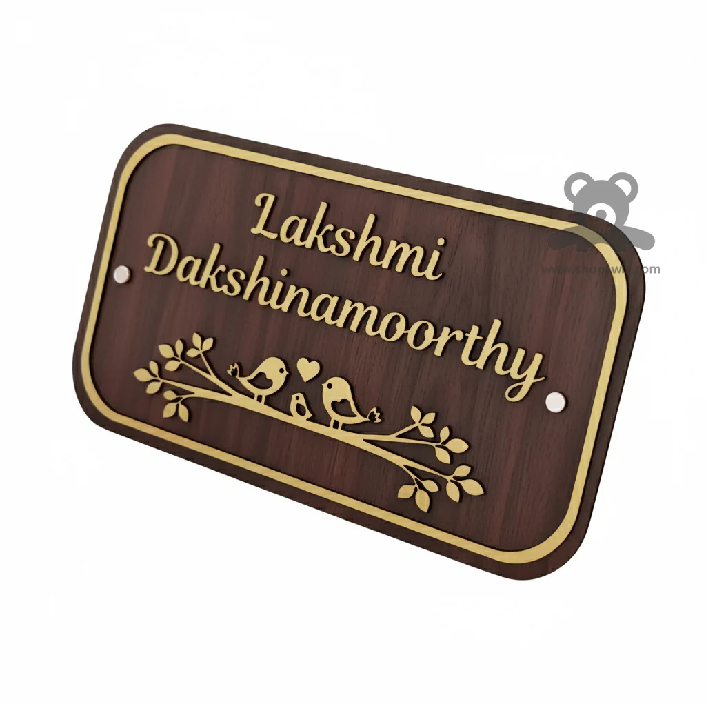 ShopTwiz Rectangle Wood Golden Letter Design Border Name Plate for House and Office - Image 2