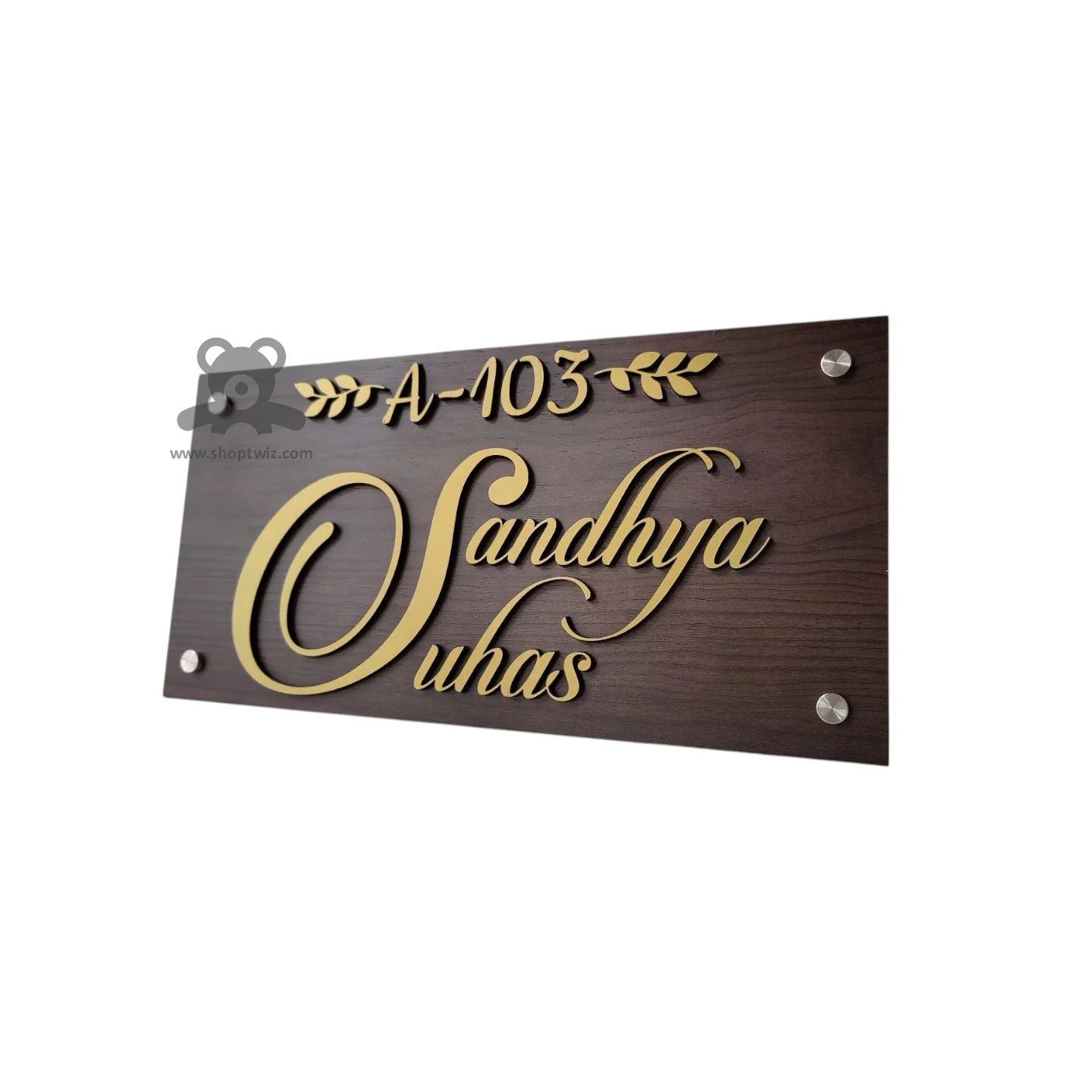 ShopTwiz Rectangle Wood Golden Letter Design Name Plate for House and Office - Image 2
