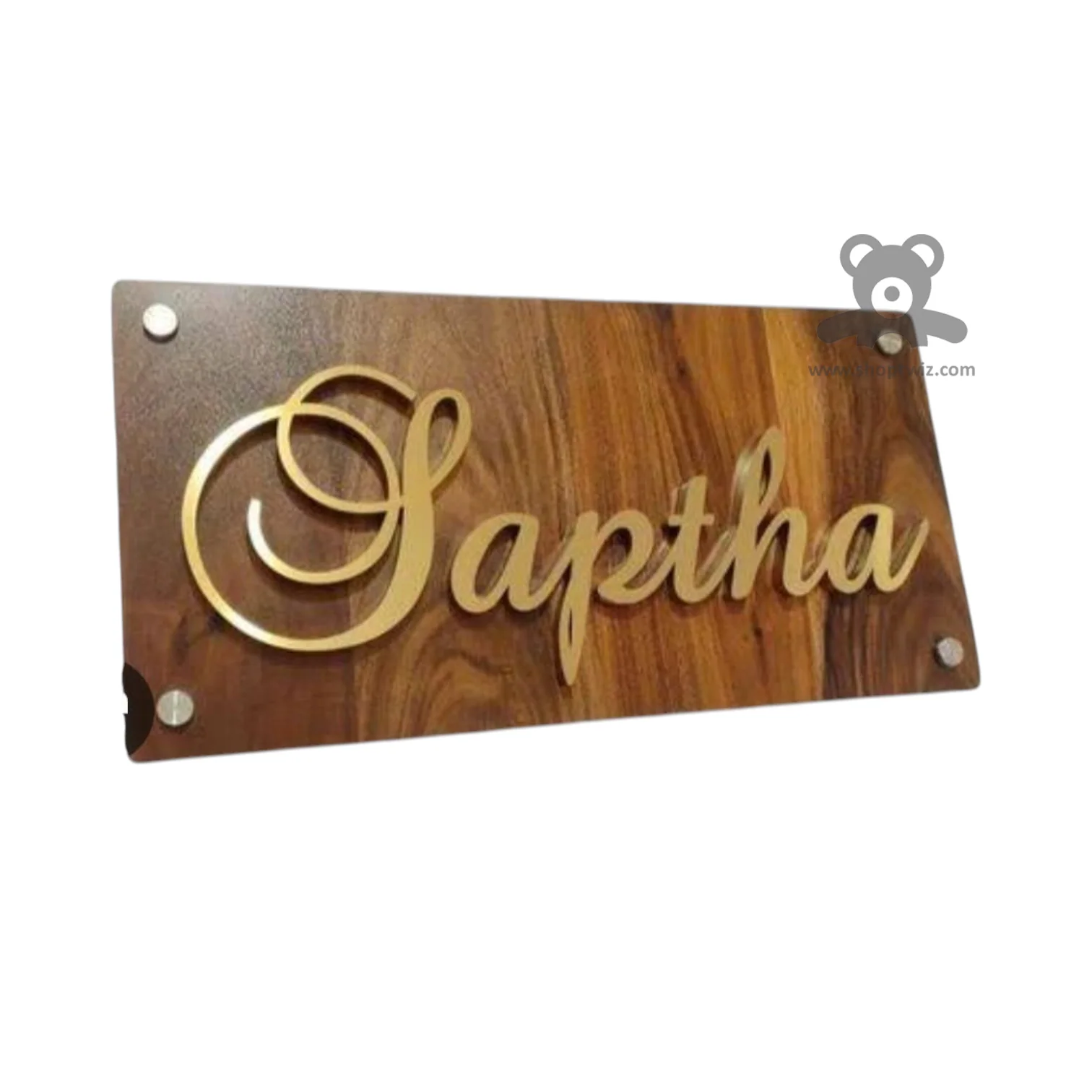 ShopTwiz Rectangle Wood Golden Letter Name Plate for House and Office - Image 2
