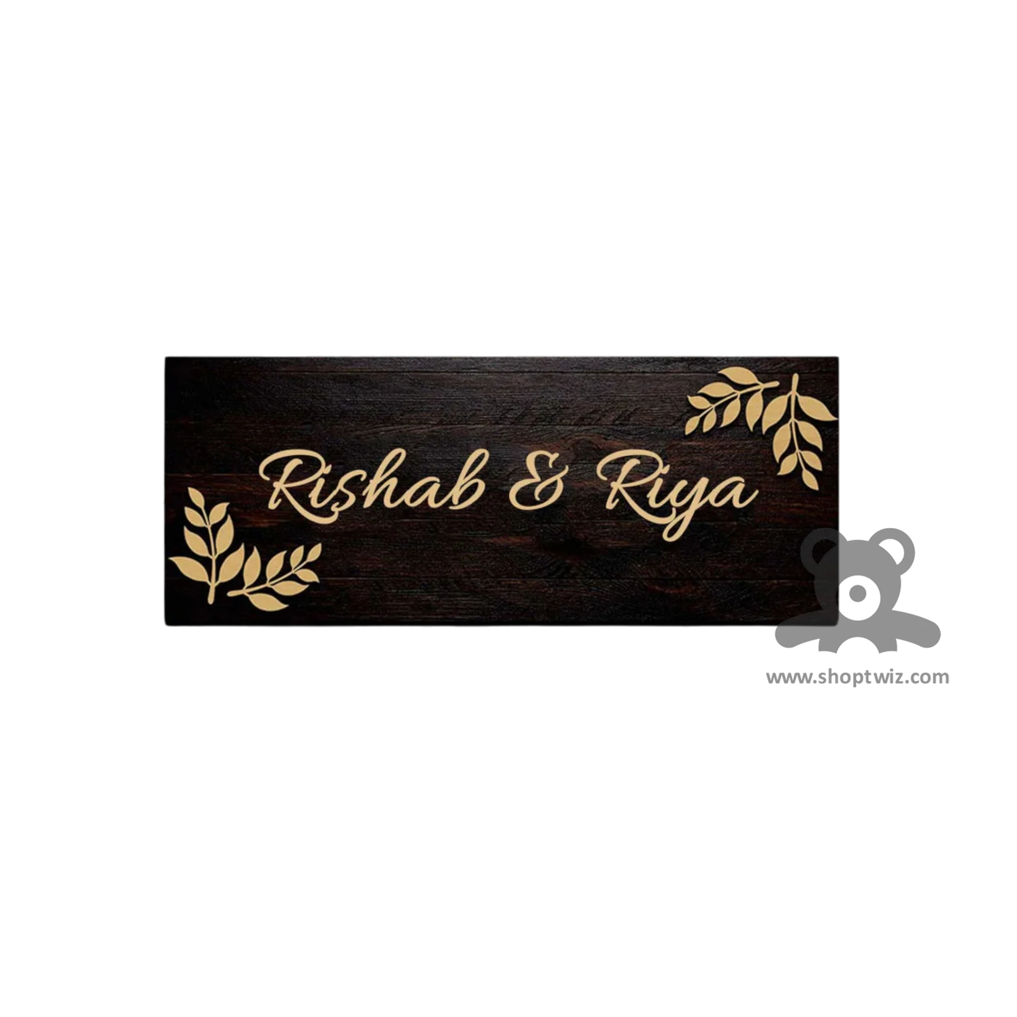 ShopTwiz Rectangle Wood Golden Letter Name Plate for House and Office - Image 2