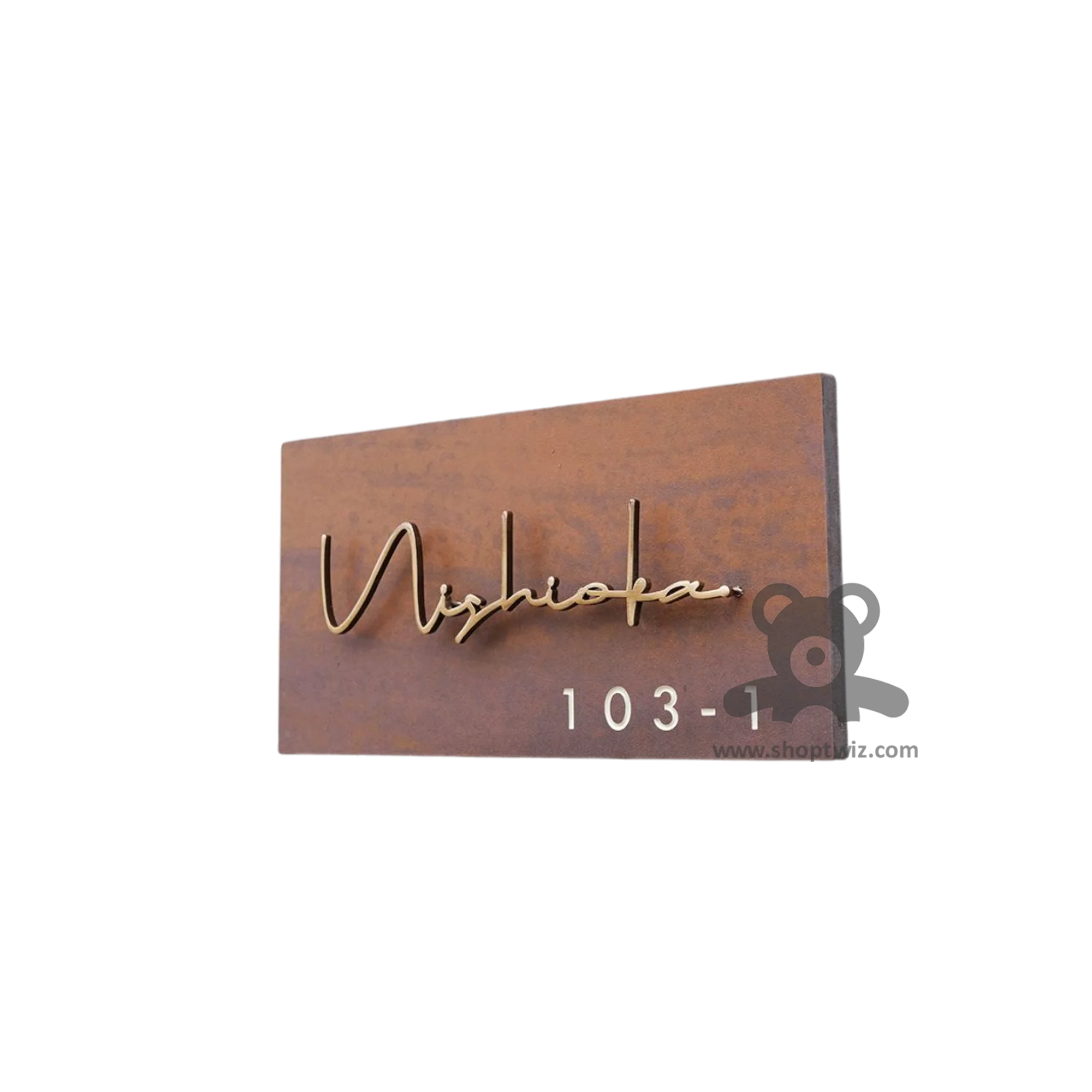 ShopTwiz Rectangle Wood Golden Letter Name Plate for House and Office - Image 2