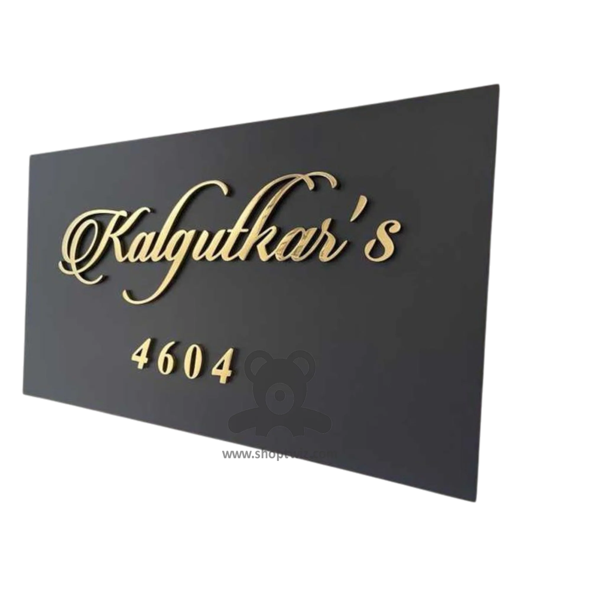 ShopTwiz Rectangle Wood Golden Letter Name Plate for House and Office - Image 2