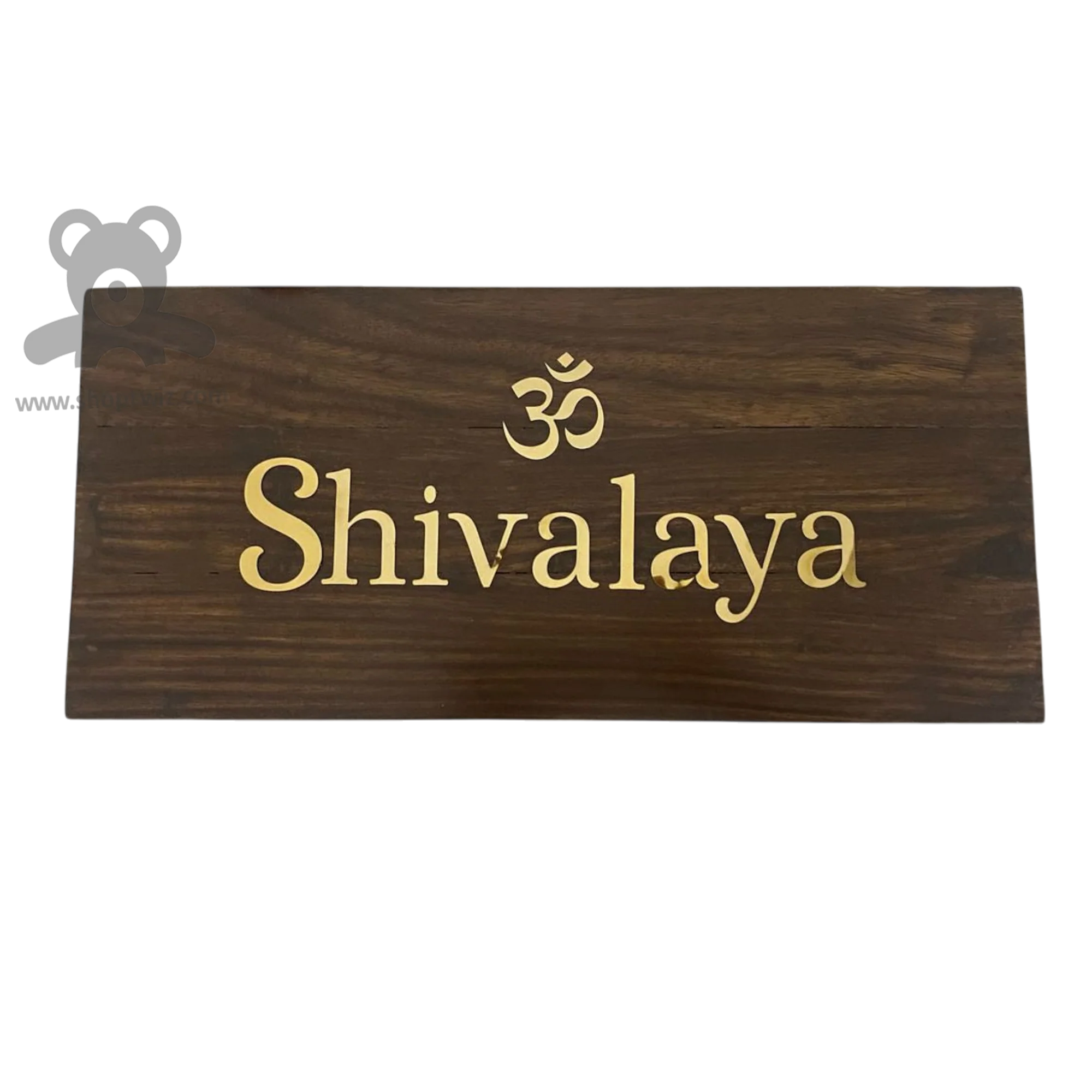 ShopTwiz Rectangle Wood Golden OM Letter Name Plate for House and Office