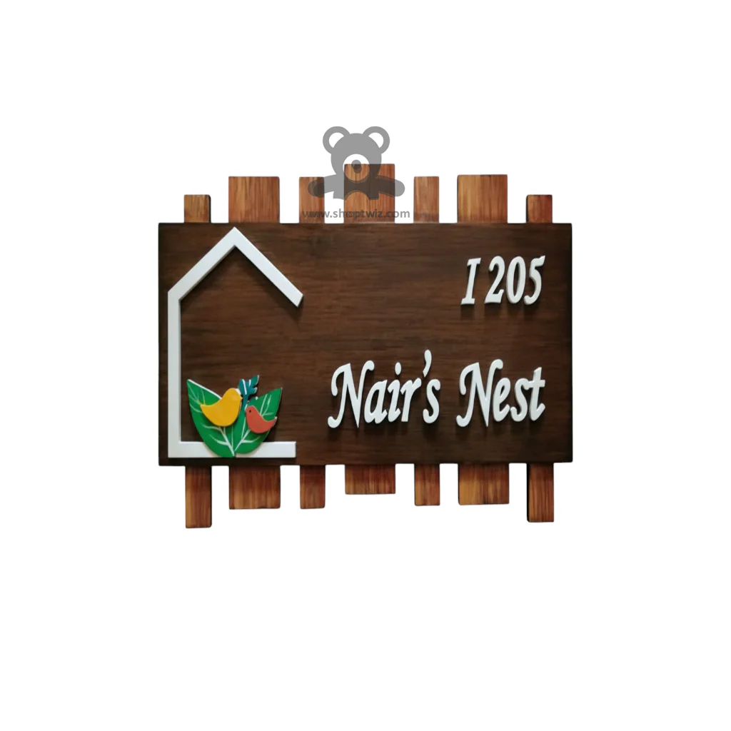ShopTwiz Rectangle Wood Stick White Letter House Name Plate for House and Office - Image 2