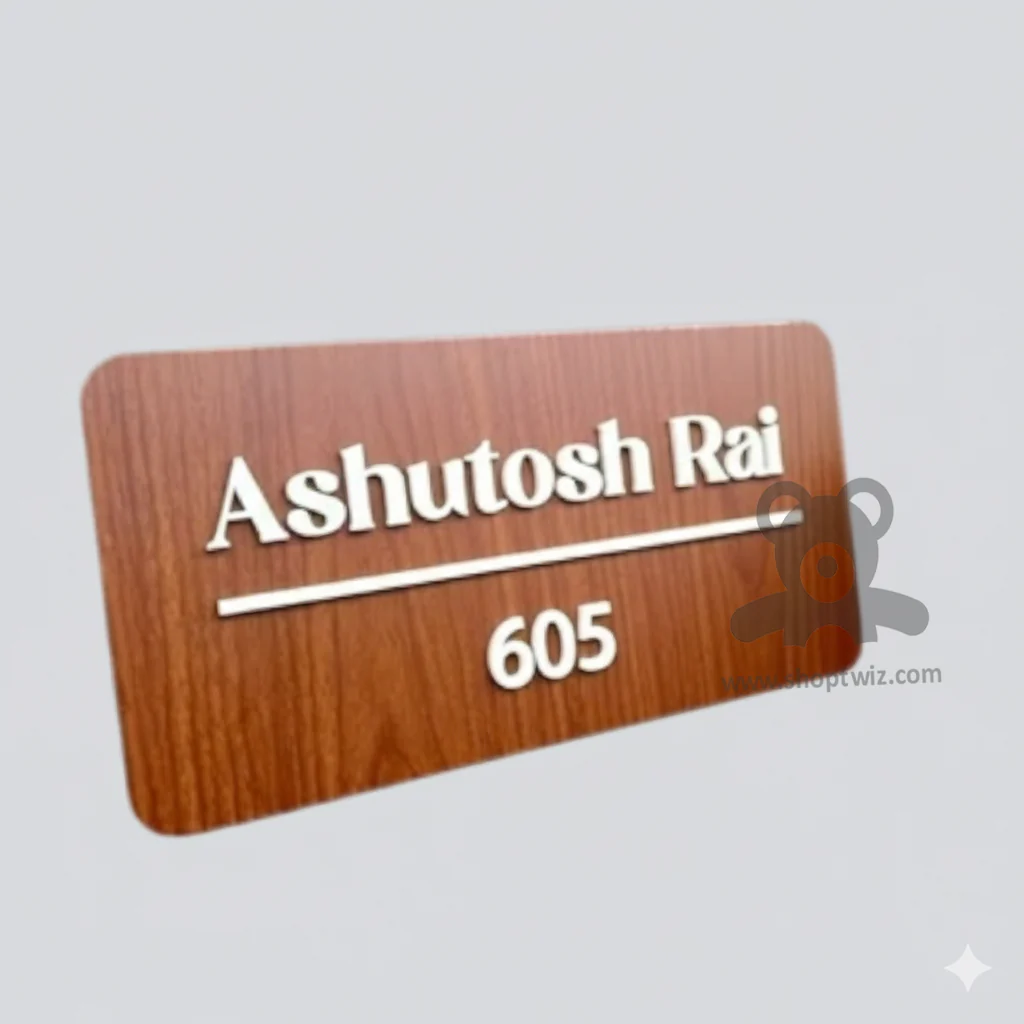 ShopTwiz Rectangle Wood texture with White Letter Name Plate for House and Office - Image 2