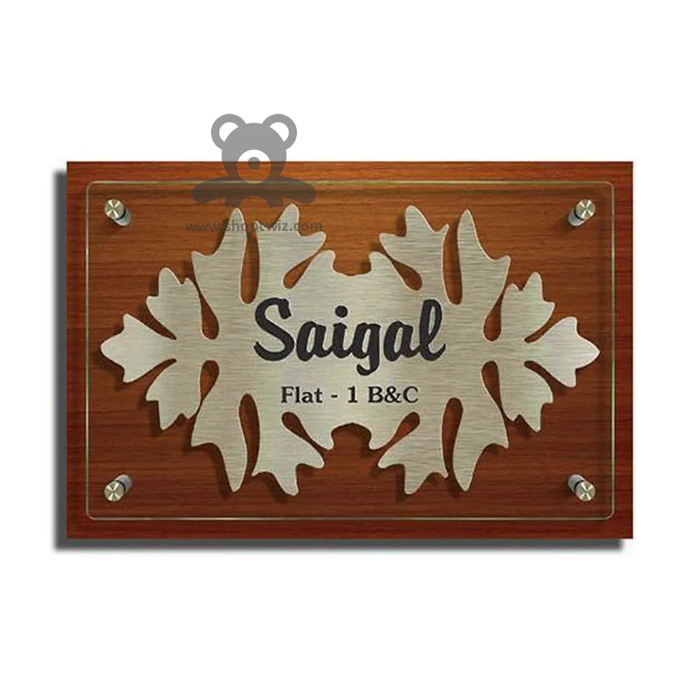 ShopTwiz Rectangle Wood Transparent Acrylic Golden Design Black Letter Name Plate for House and Office - Image 2