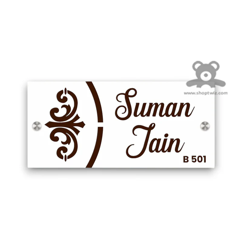 ShopTwiz Rectangle Wood White Acrylic Name Plate for House and Office - Image 2