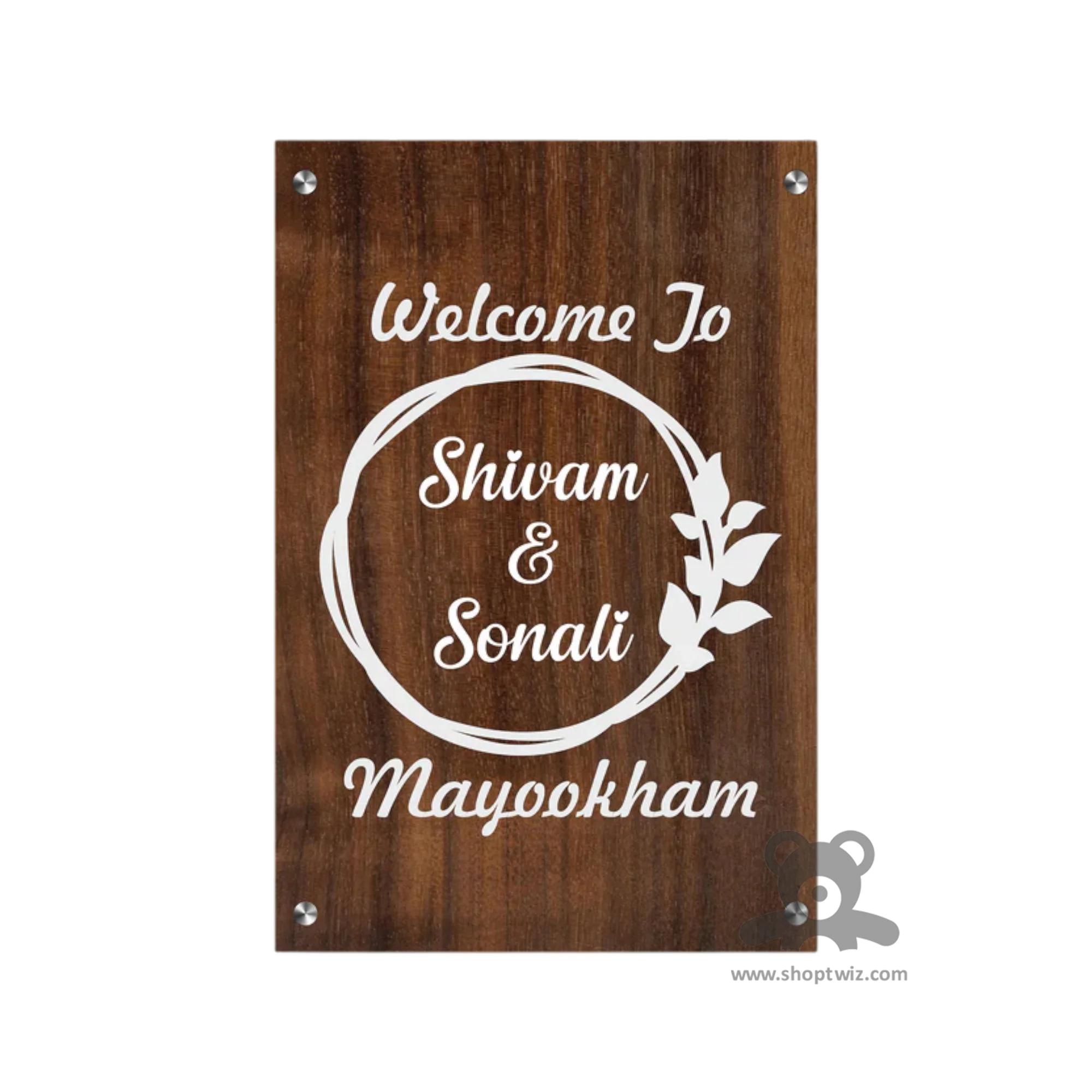 ShopTwiz Rectangle Wood White Letter and Design Name Plate for House and Office - Image 2