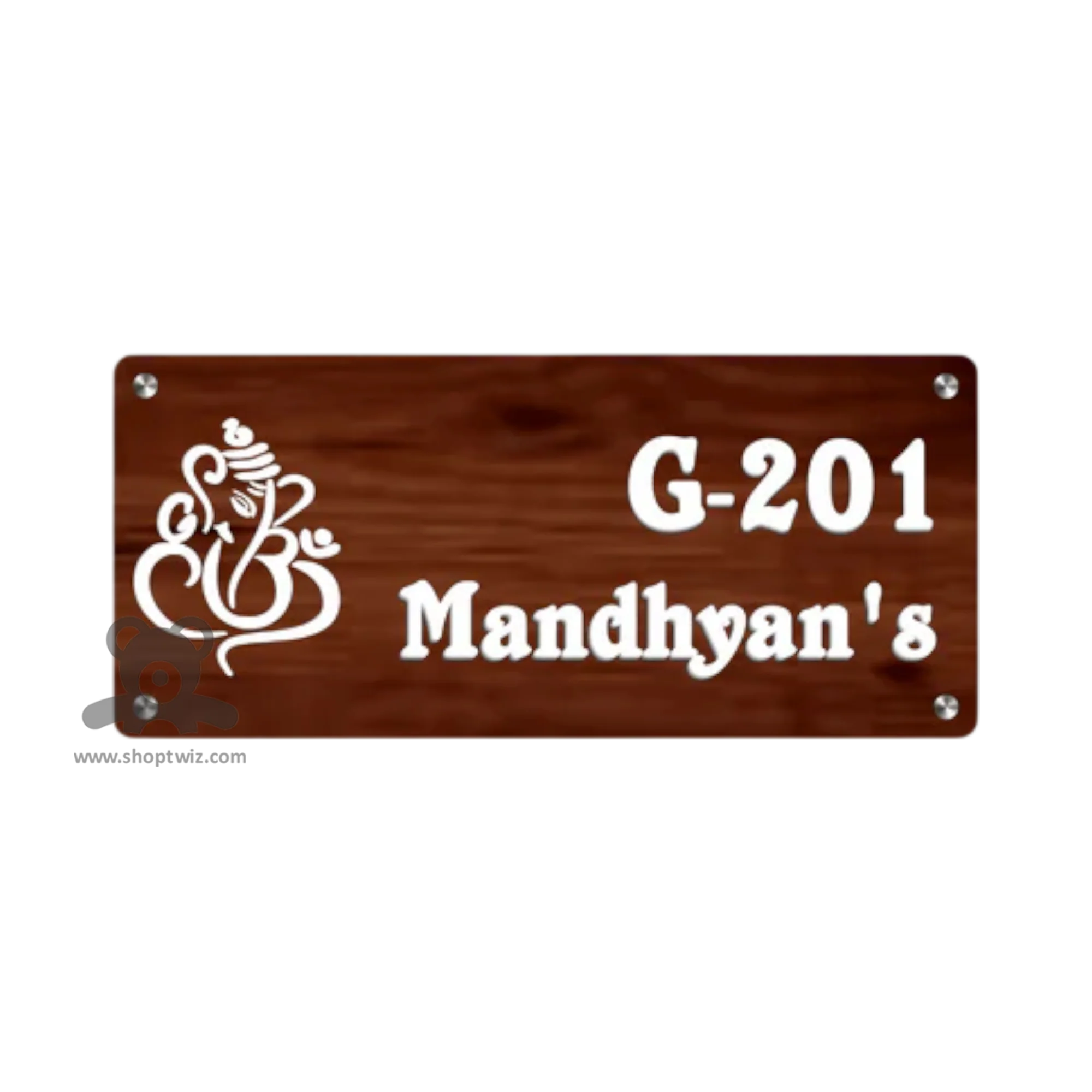 ShopTwiz Rectangle Wood White Letter Ganesh Name Plate for House and Office - Image 2