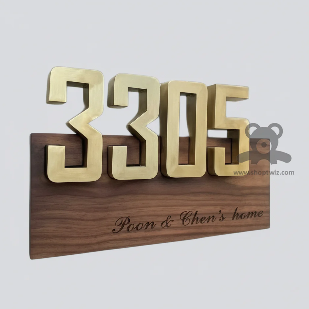 ShopTwiz Rectangle Wood with Golden Letter Design Name Plate for House and Office - Image 2