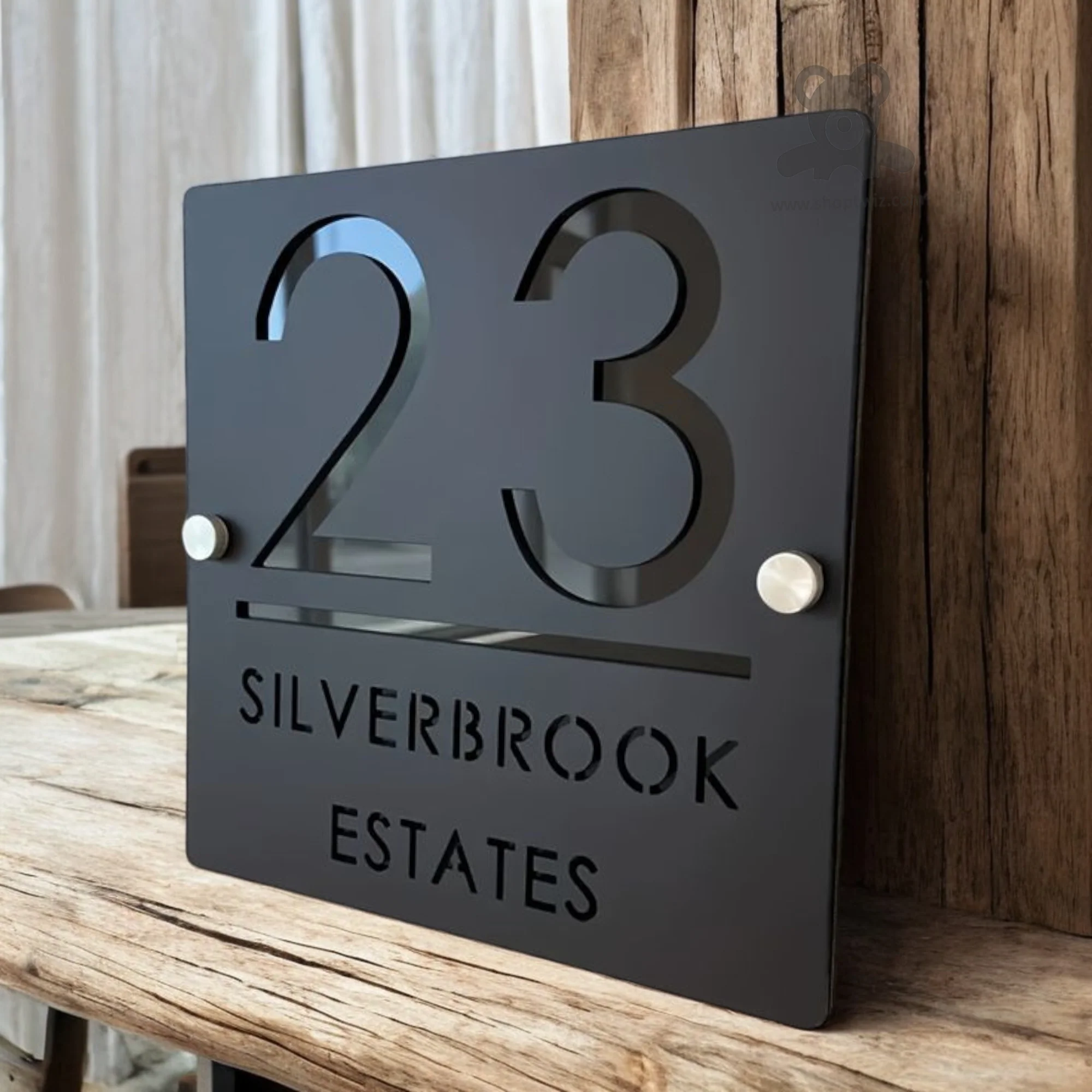 ShopTwiz Square Black Acrylic And Dark Black Letter Name Plate for House and Office