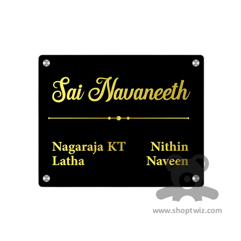 ShopTwiz Square Black Acrylic And Golden Letter Name Plate for House and Office - Image 2