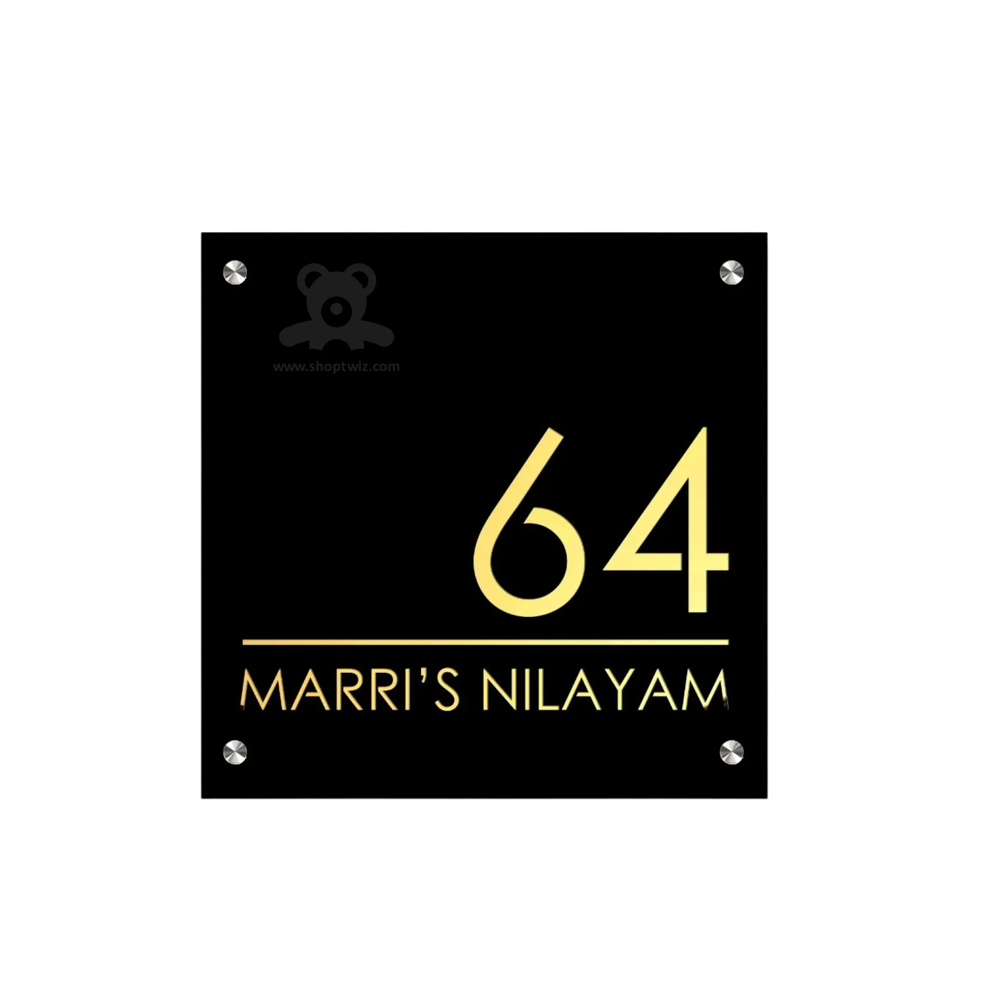 ShopTwiz Square Black Acylic Golden Latter Name Plate for House and Office - Image 2