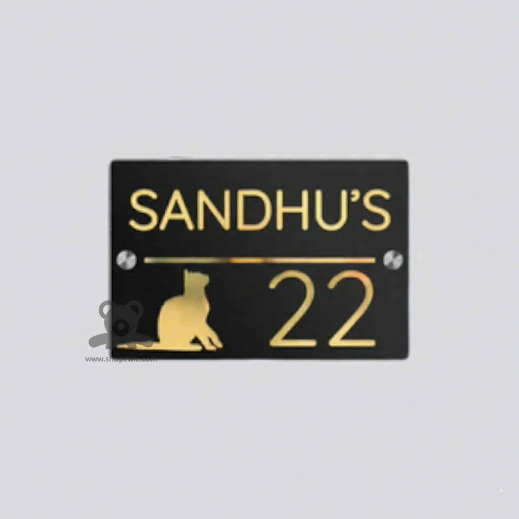 ShopTwiz Square Black and Golden Letter Cat Name Plate for House and Office - Image 2