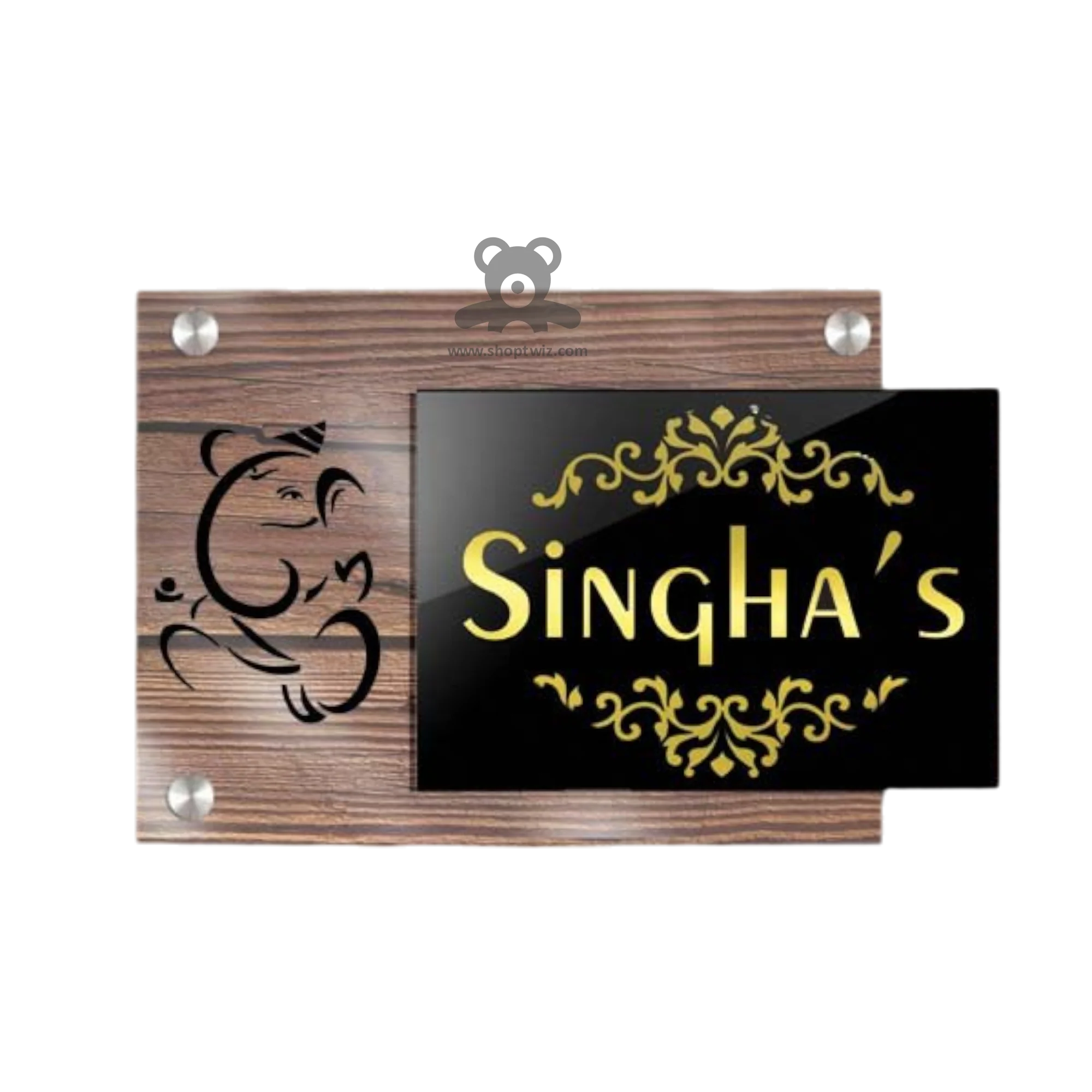 ShopTwiz Square Black Golden Letter And Design Name Plate for House and Office - Image 2