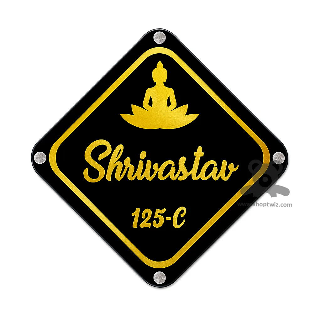 ShopTwiz Square Black Golden Letter Buddha Ji Name Plate for House and Office - Image 2