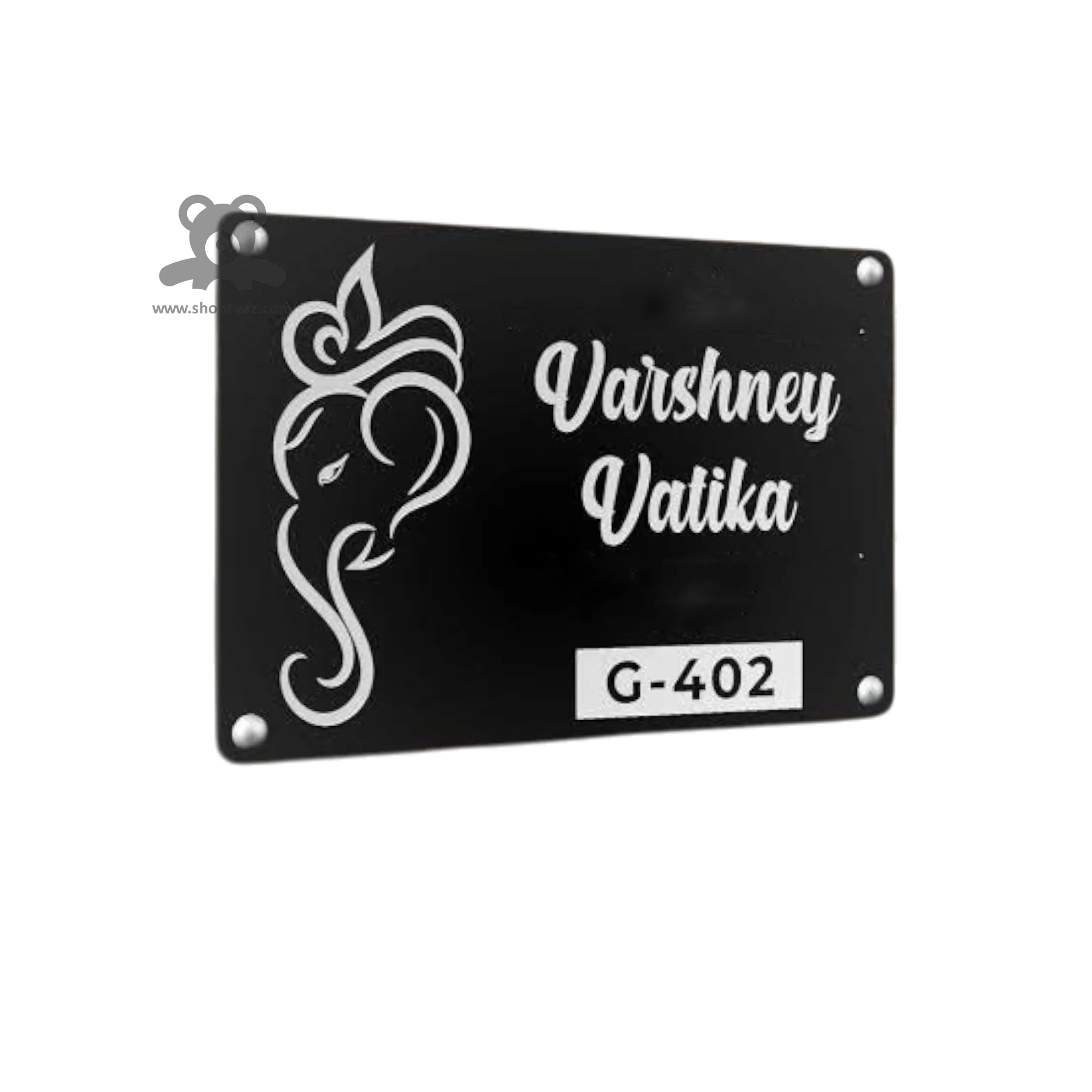ShopTwiz Square Black White Ganesh Letter Design Name Plate for House and Office - Image 2