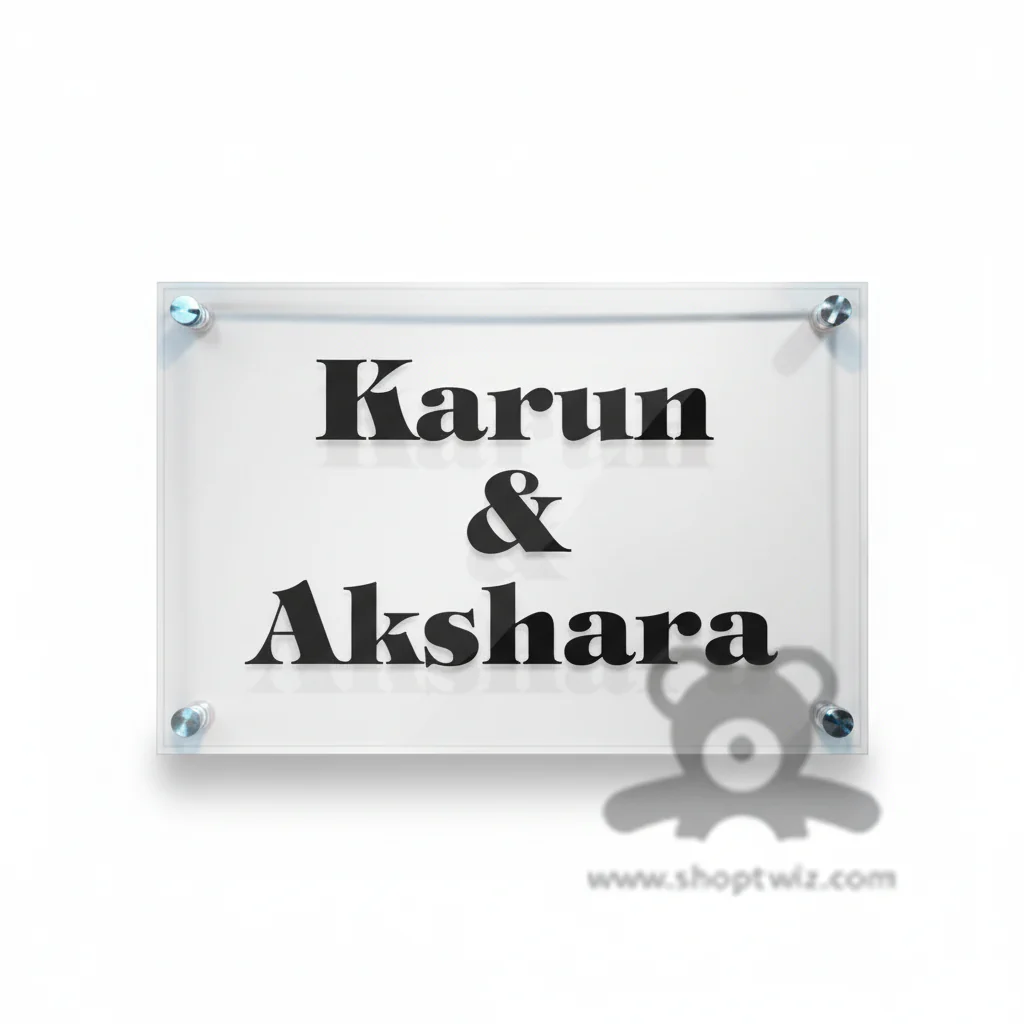 ShopTwiz Square Transparent Acrylic Black Letter Name Plate for House and Office - Image 2