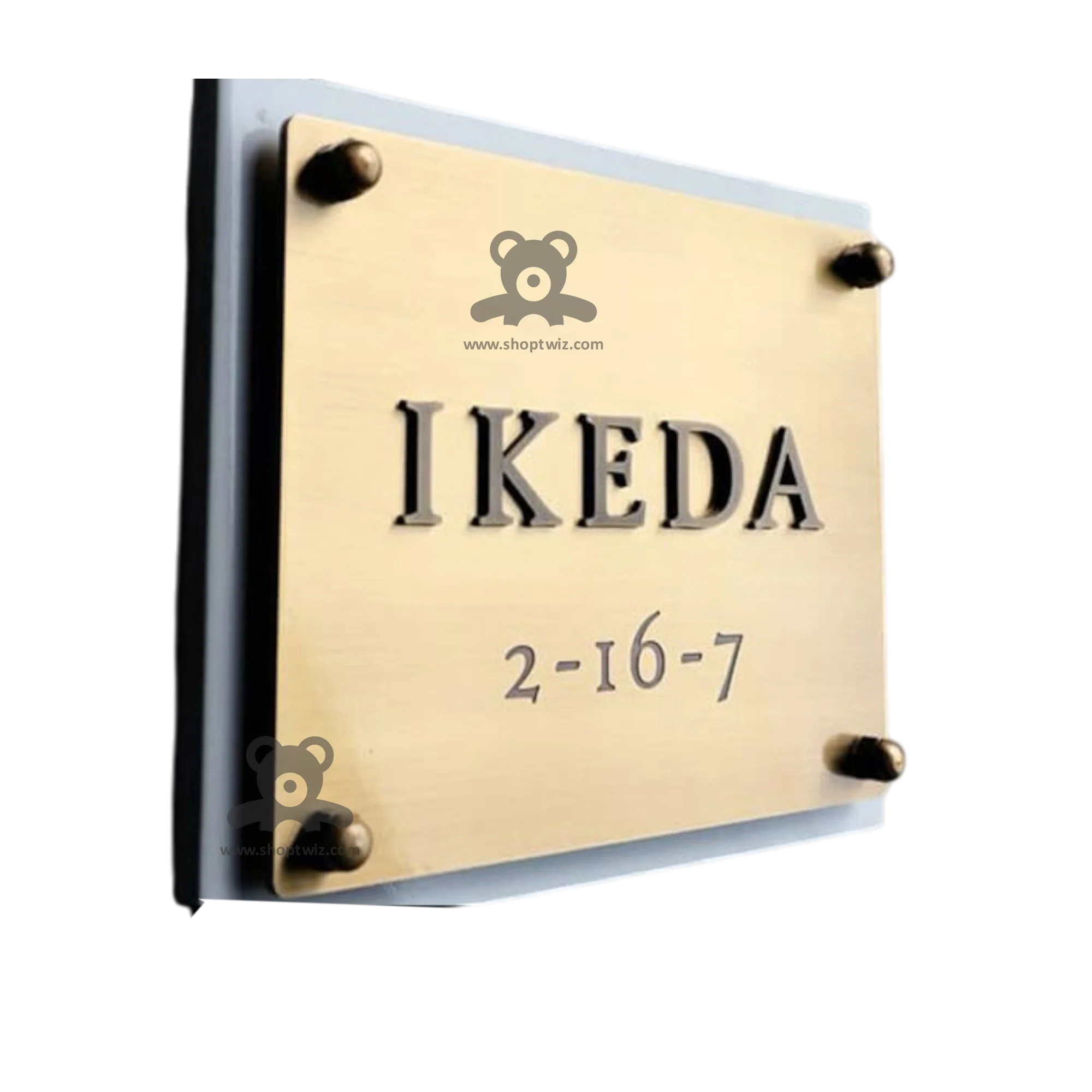 ShopTwiz Square White Golden Letter And Design Name Plate for House and Office - Image 2