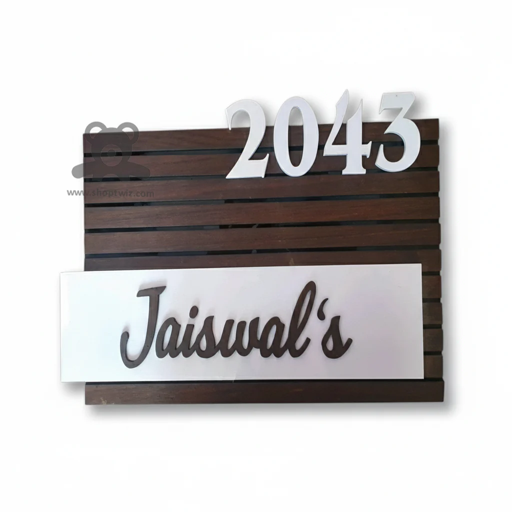 ShopTwiz Square Wood White Letter Name Plate for House and Office - Image 2