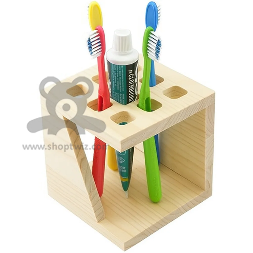 ShopTwiz Wooden Bathroom Brush and Toothpaste Stand - Image 2