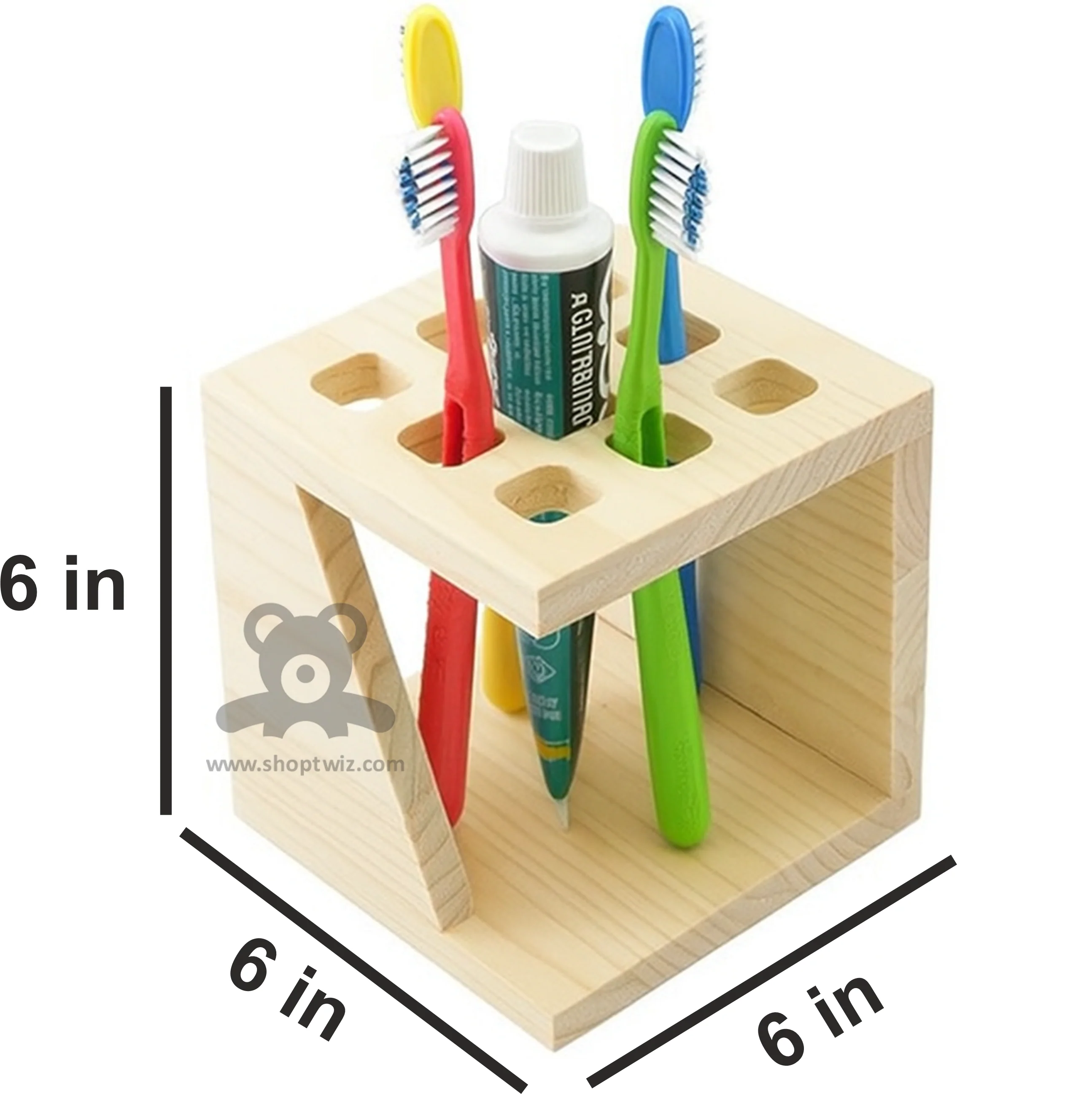 ShopTwiz Wooden Bathroom Brush and Toothpaste Stand - Image 3