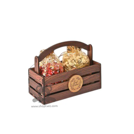 ShopTwiz Wooden Corporate Gift Basket with Handle – Customizable Logo & Premium Packaging - Image 2
