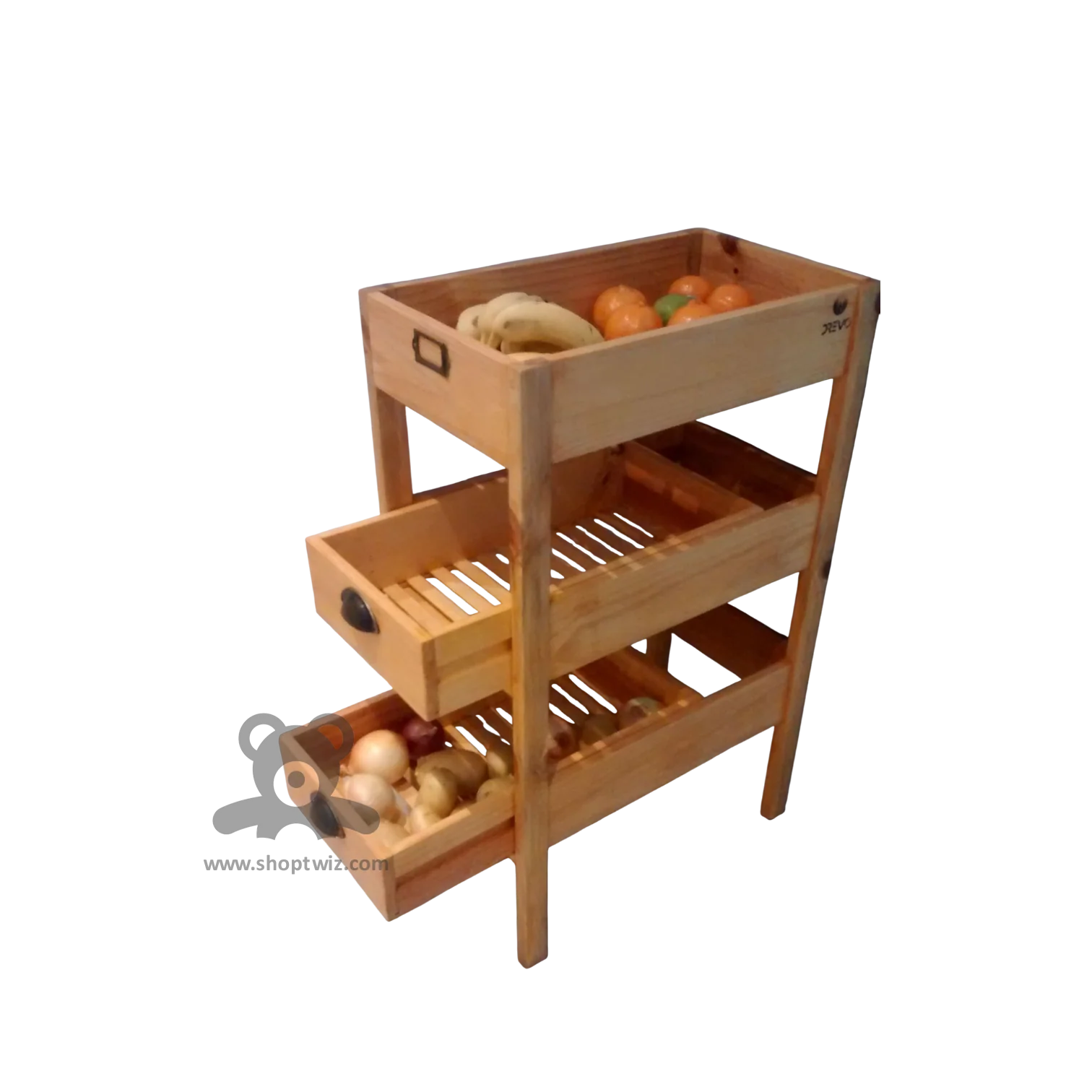 ShopTwiz Wooden Fruit Storage Tray with 3 Boxes - Image 2