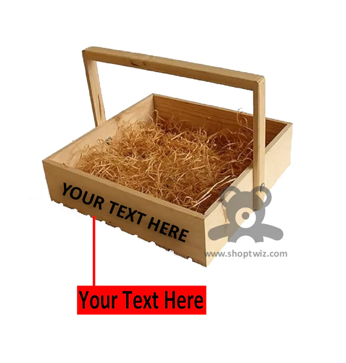 ShopTwiz Wooden Gift Basket with Handle | Customizable Text & Elegant Storage Box - Image 2