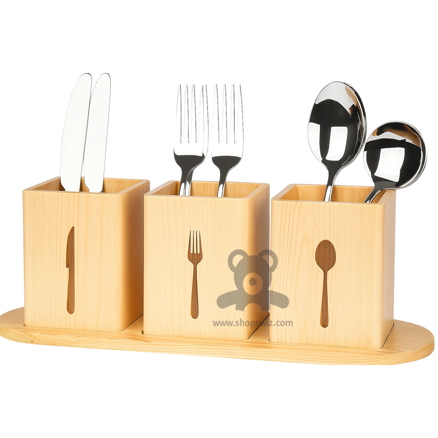 ShopTwiz Wooden Knife and Spoon Stand for Kitchen - Image 2