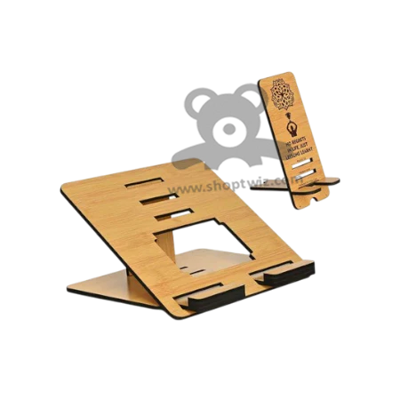 ShopTwiz Wooden Laptop & Mobile Stand Combo -Ergonomic Corporate Gift Set - Image 2